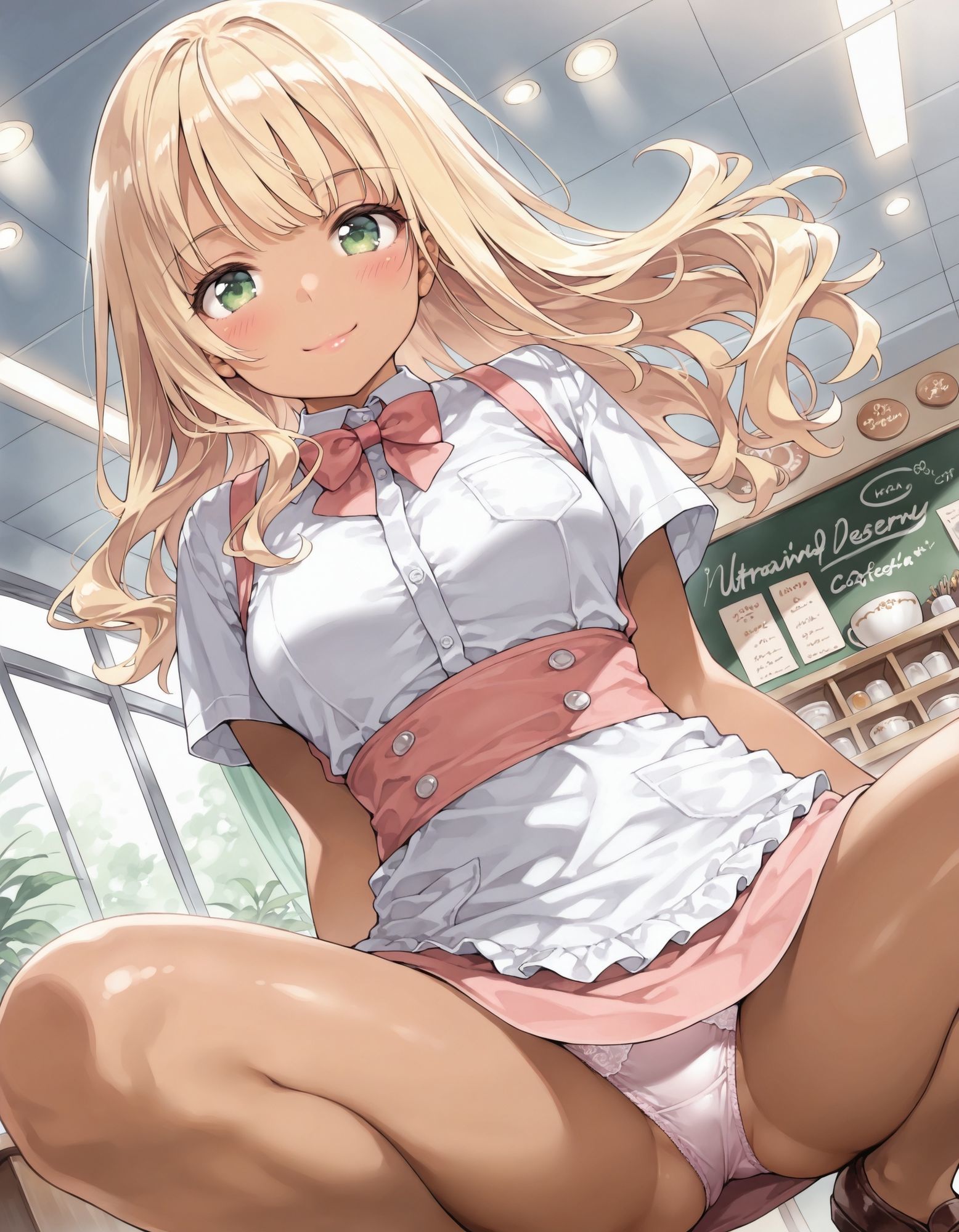 黒ギャルウェイトレスのしゃがみパンチラ サンプル6ページ目
