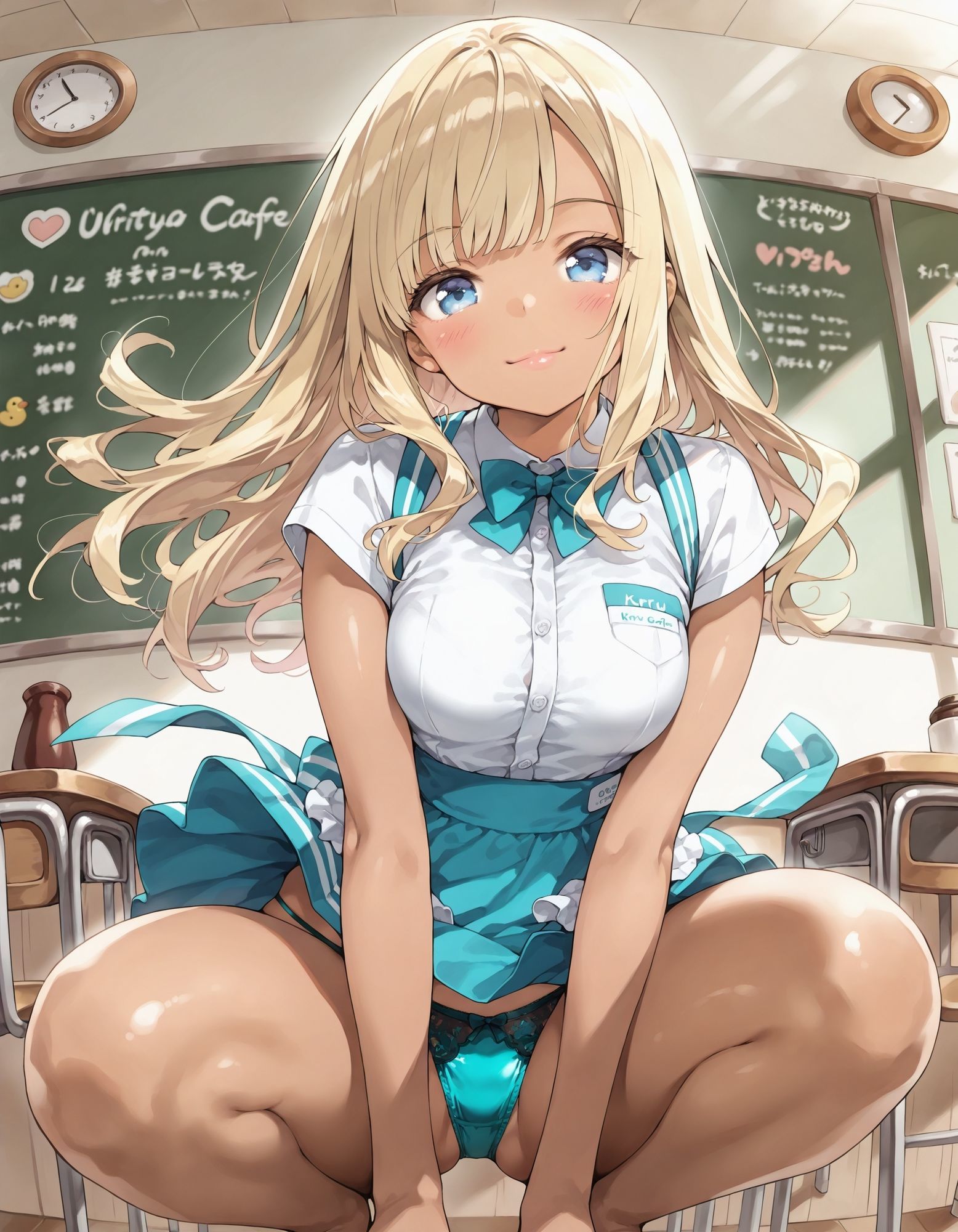 黒ギャルウェイトレスのしゃがみパンチラ サンプル7ページ目