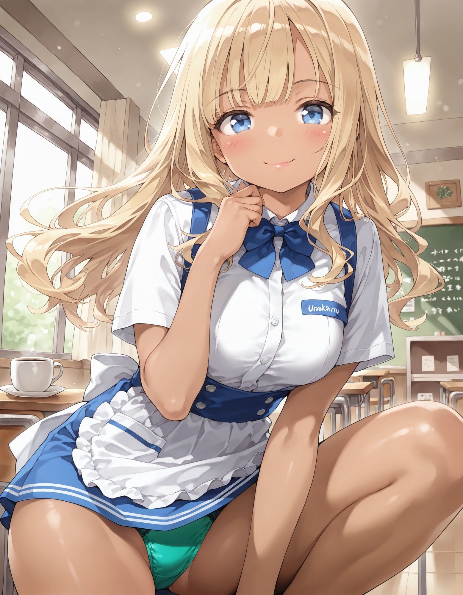 黒ギャルウェイトレスのしゃがみパンチラ サンプル8ページ目