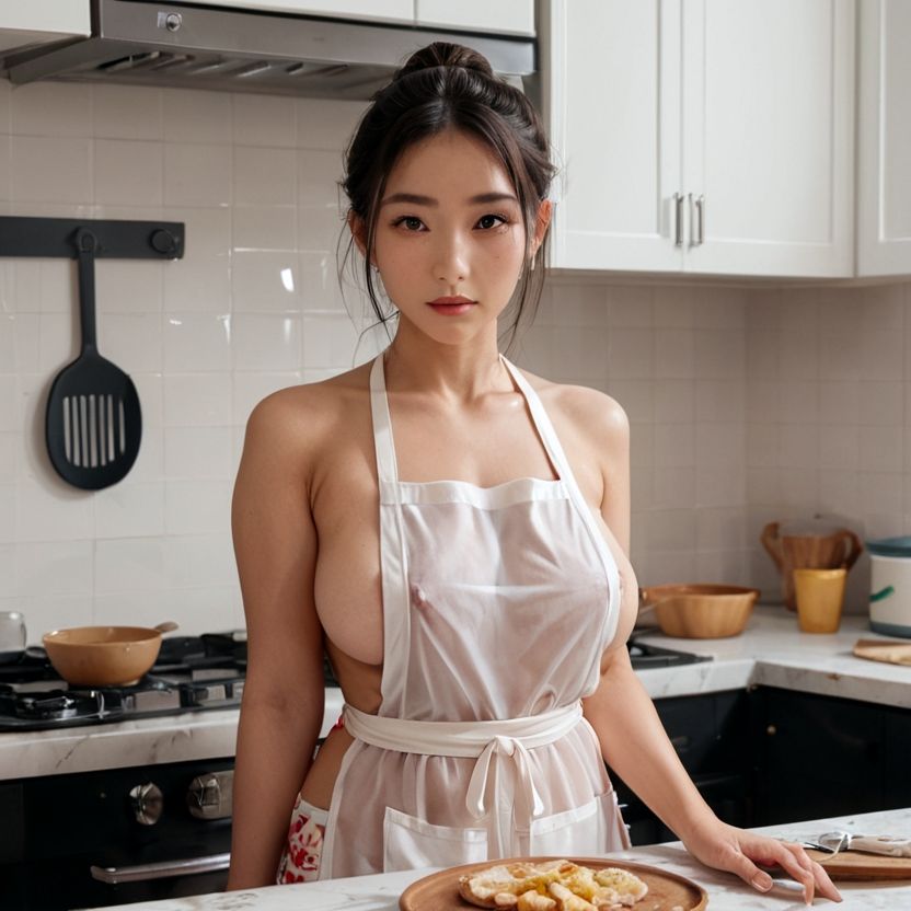 裸にスケスケエプロンの美女（セリフなし  AI画像集） サンプル3ページ目
