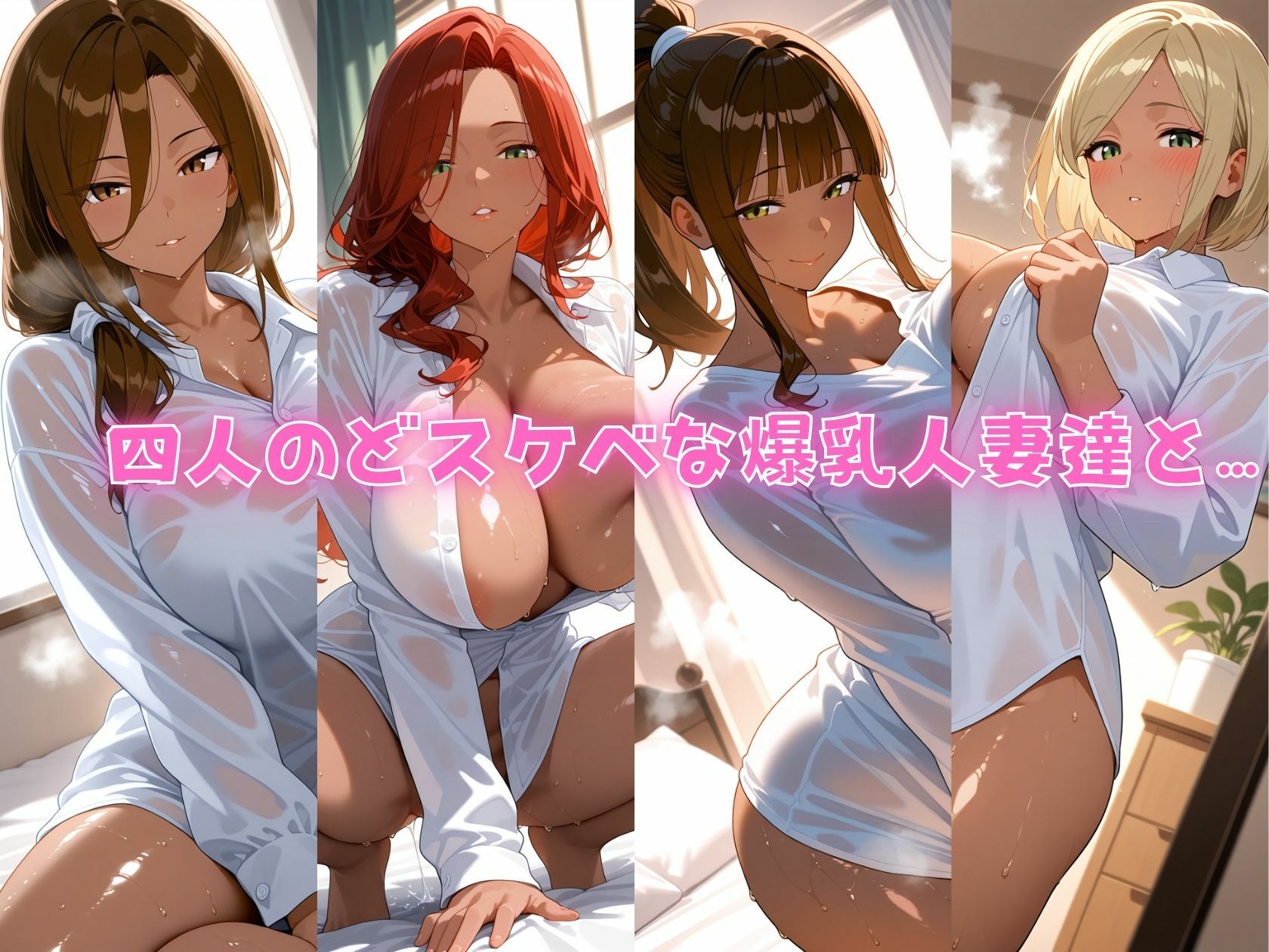 4人の褐色人妻と彼シャツ朝から汗だくSEX サンプル1ページ目