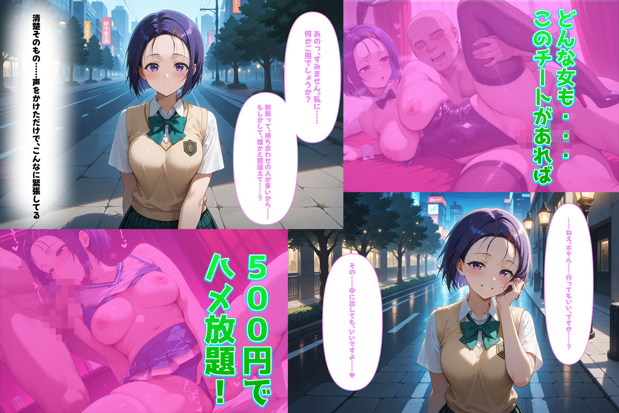 500円でパパ活確定チート〜ワンコインで美少女と即ラブホ！中出し孕ませ確定援交〜［西連〇春奈編］［To〇veる］［CG500枚］ サンプル1ページ目