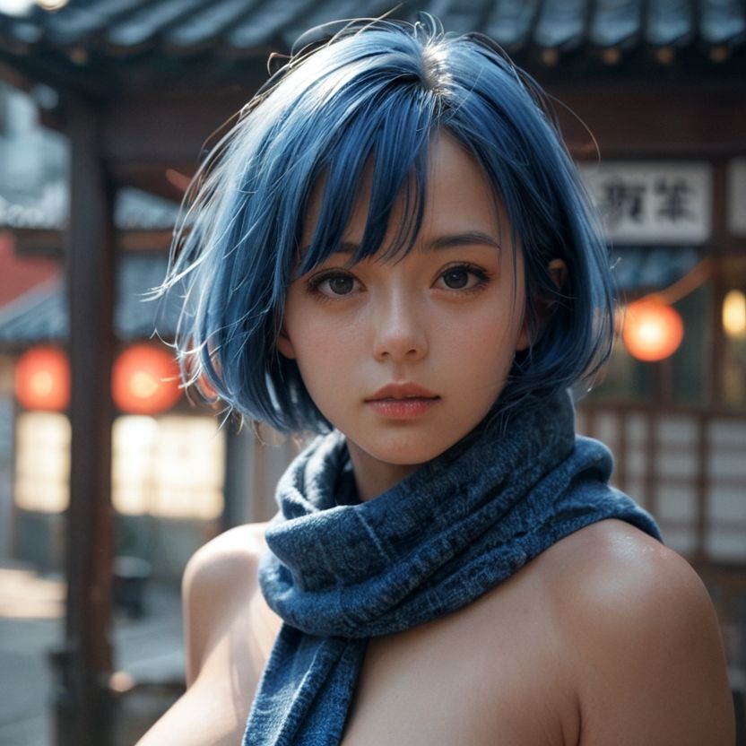 ショートヘアのマフラーの美女（セリフなし  AI画像集） サンプル2ページ目