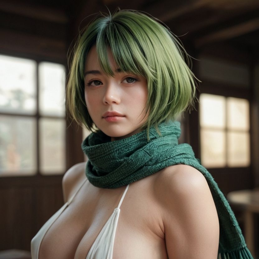 ショートヘアのマフラーの美女（セリフなし  AI画像集） サンプル7ページ目