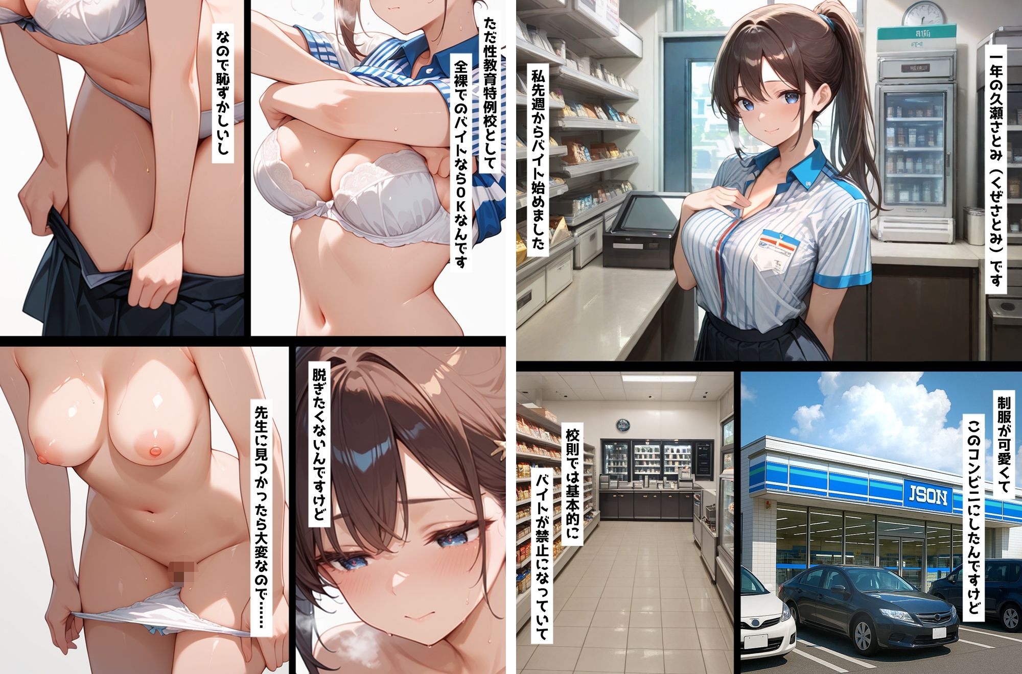 性教育学園X 総集編15【セリフ入有】全裸バイト コンビニ編＆全裸バイト2バーガーショップ編 サンプル1ページ目