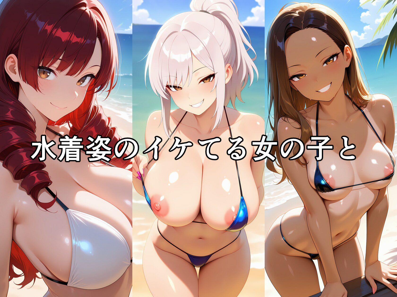 くすぐり悶絶で失禁おもらし！水着娘たちとビーチで変態プレイ！ サンプル1ページ目