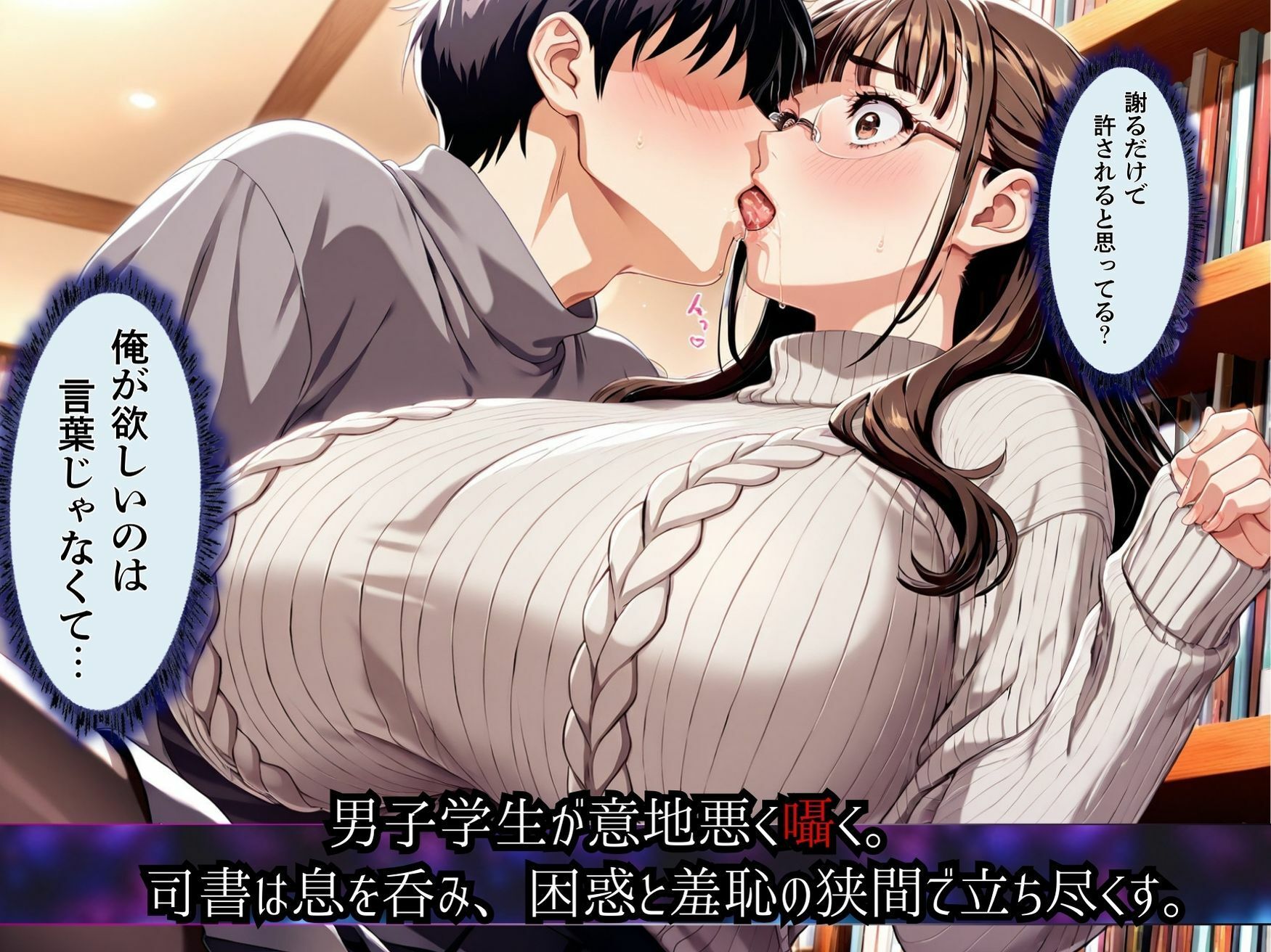 【当たり屋の罠】罪悪感でイイナリSEX・眼鏡セーターの司書図書館編 サンプル4ページ目