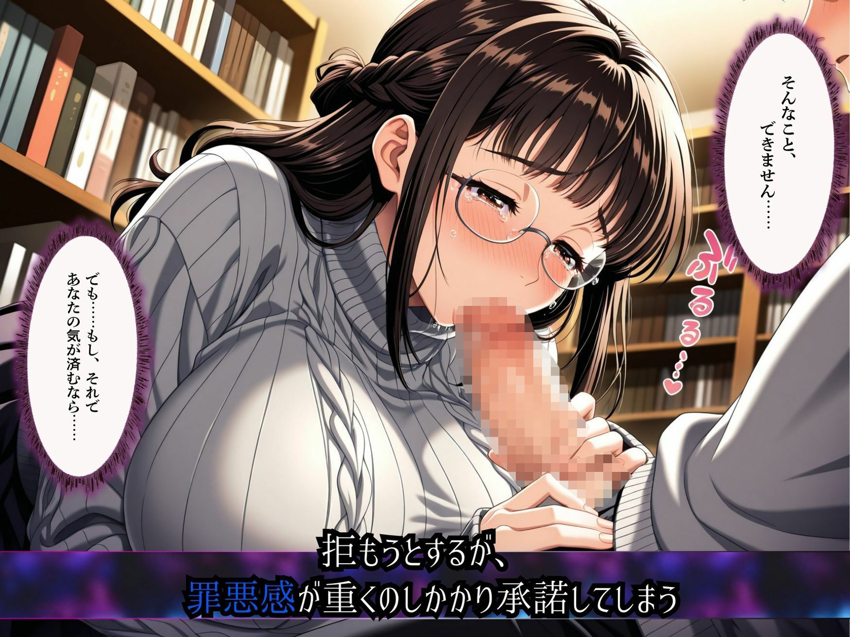 【当たり屋の罠】罪悪感でイイナリSEX・眼鏡セーターの司書図書館編 サンプル5ページ目