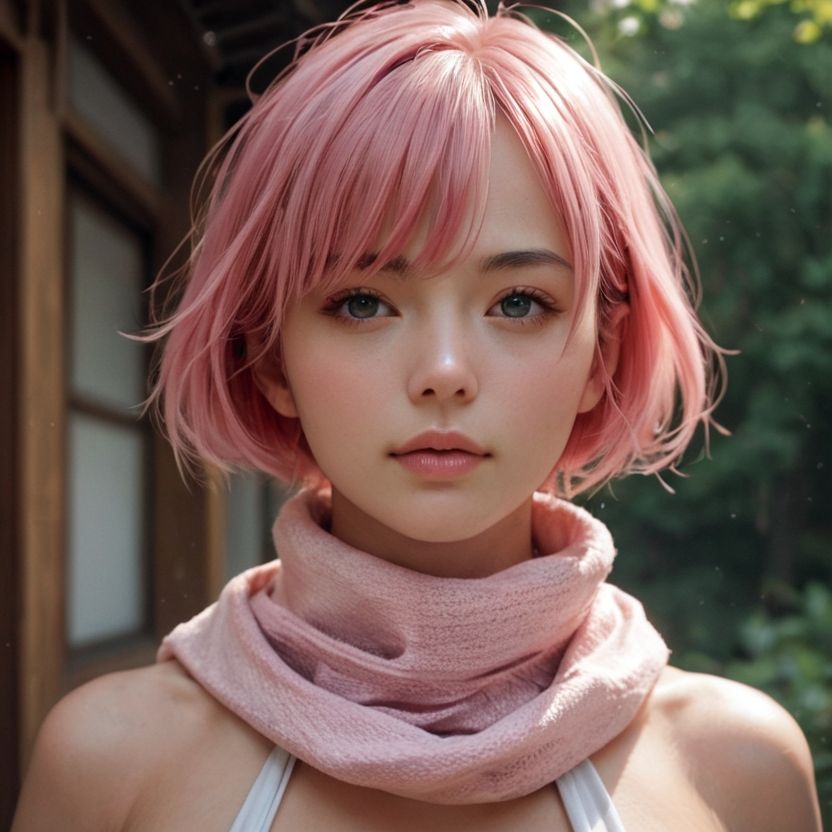 ピンクのショートヘアーのマフラー美女（セリフなし  AI画像集） サンプル9ページ目