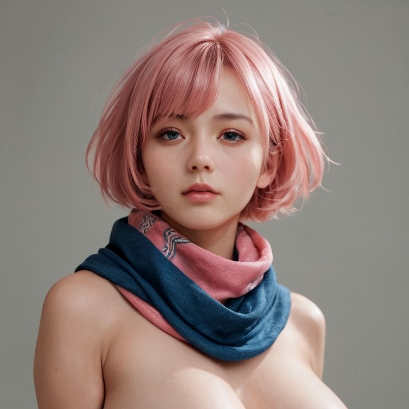 ピンクのショートヘアーのマフラー美女（セリフなし  AI画像集） サンプル10ページ目