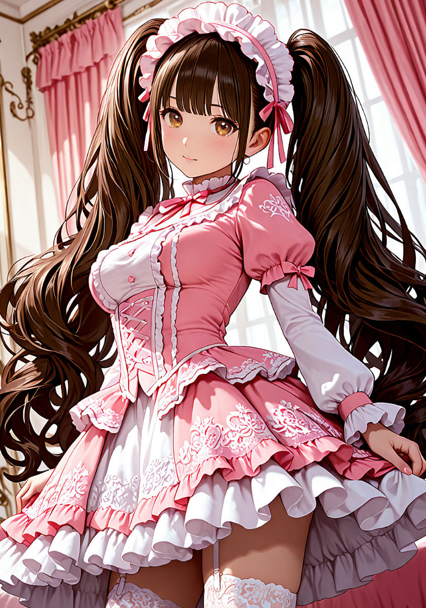 ピンクなフリルドレスのツインテール娘と汗だくセックス サンプル1ページ目