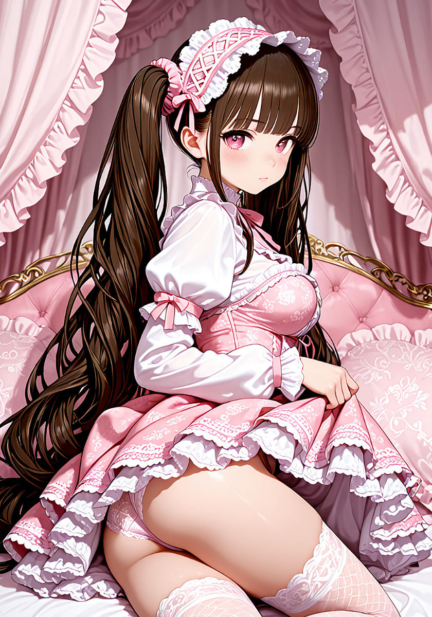 ピンクなフリルドレスのツインテール娘と汗だくセックス サンプル4ページ目