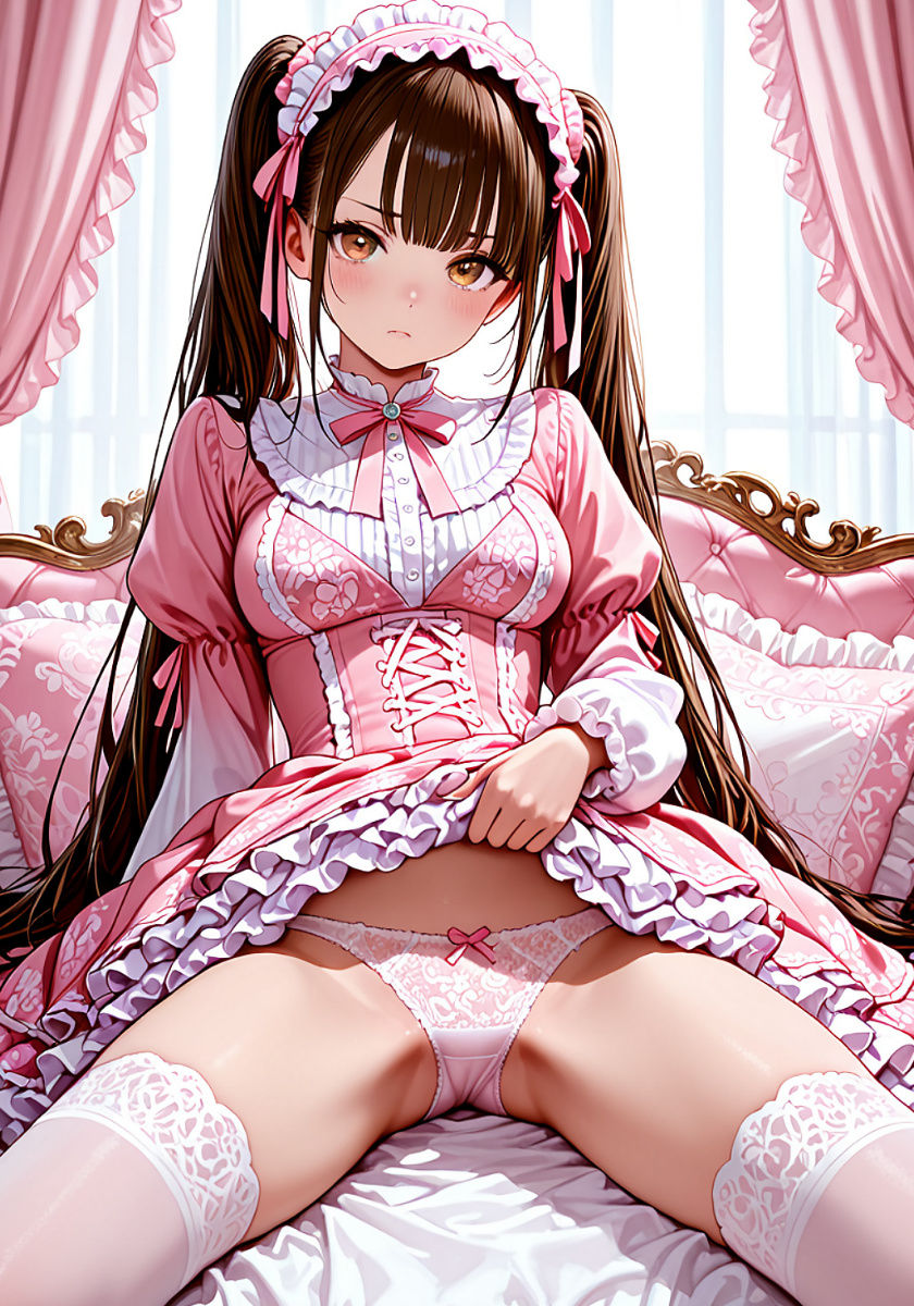 ピンクなフリルドレスのツインテール娘と汗だくセックス サンプル8ページ目