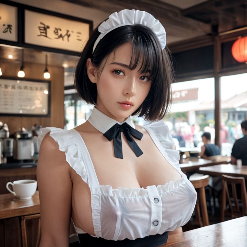 シースルーのメイド服のお姉さんとカフェに（セリフなし  AI画像集） サンプル8ページ目
