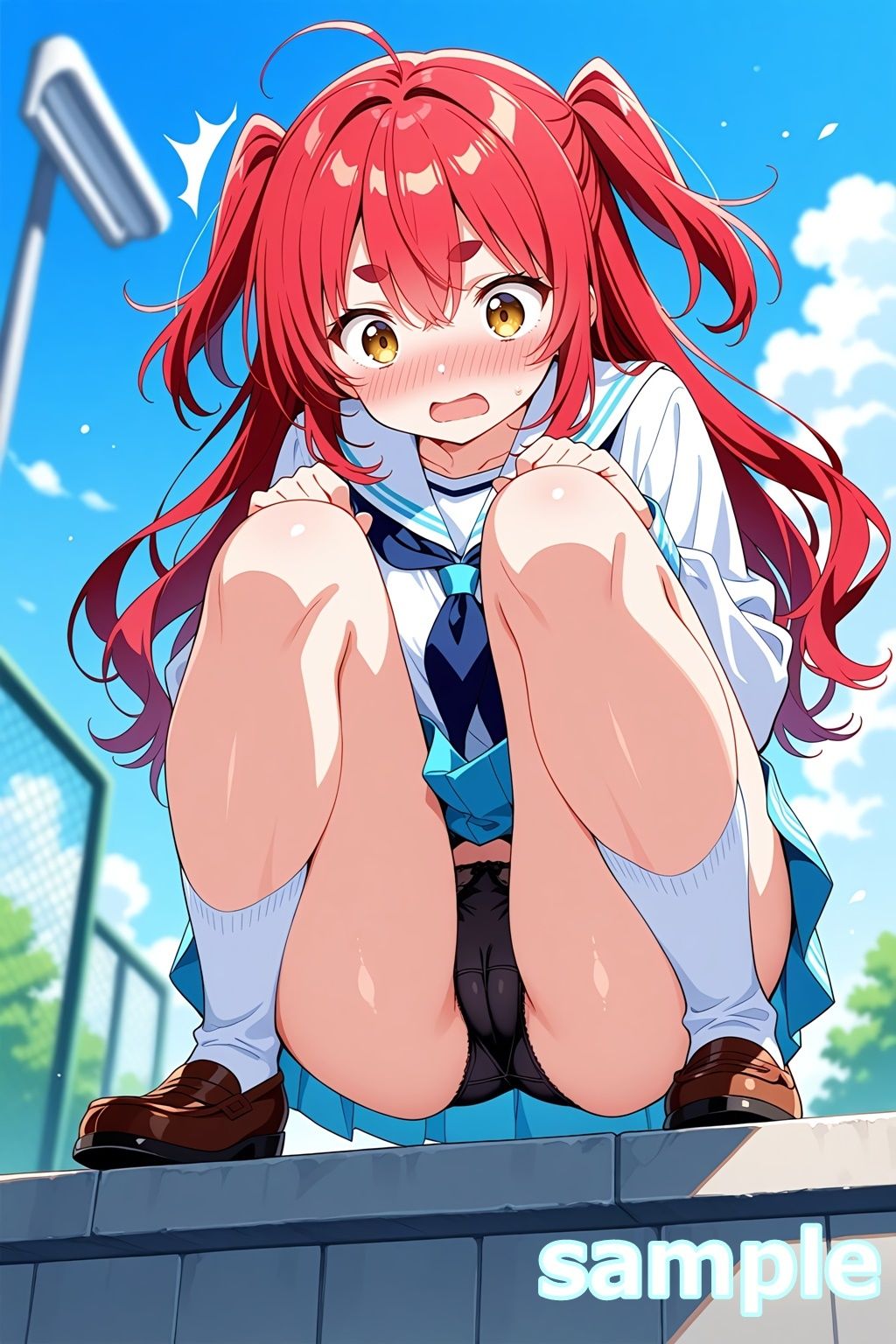 おパンツ拝見イラスト集 〜セーラー服女子校生・しゃがみパンチラ編〜 サンプル2ページ目