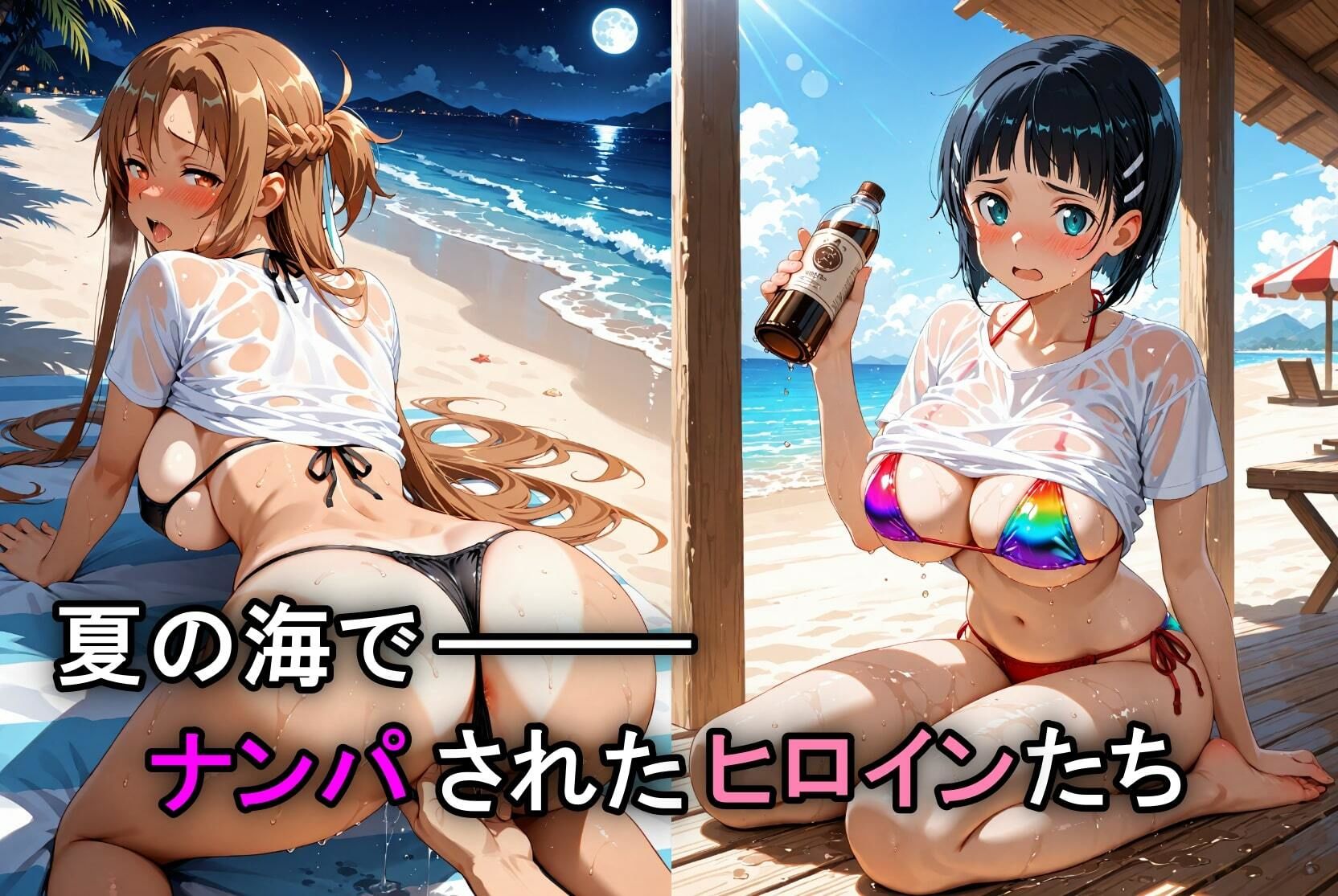 人気ヒロイン2人を海でナンパしてSEX漬けにした物語 【アス◯・桐ヶ◯直葉 編】 サンプル1ページ目