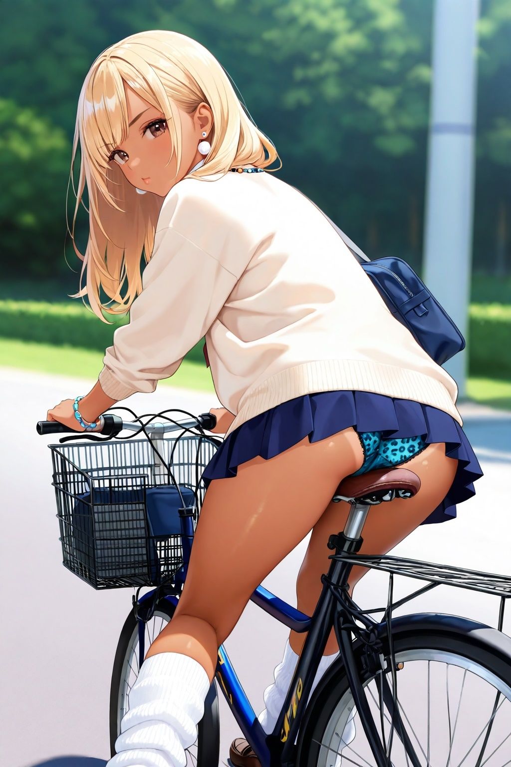 ルーズソックスJKの自転車パンチラ サンプル4ページ目