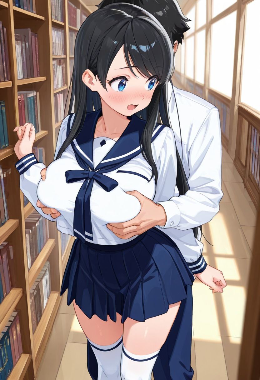 黒髪清楚な爆乳女子校生と図書館で秘密のSEX サンプル1ページ目