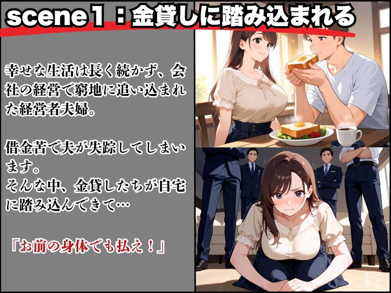結婚5年目の30歳巨乳妻！失踪した夫に代わり身体で強●返済 サンプル3ページ目