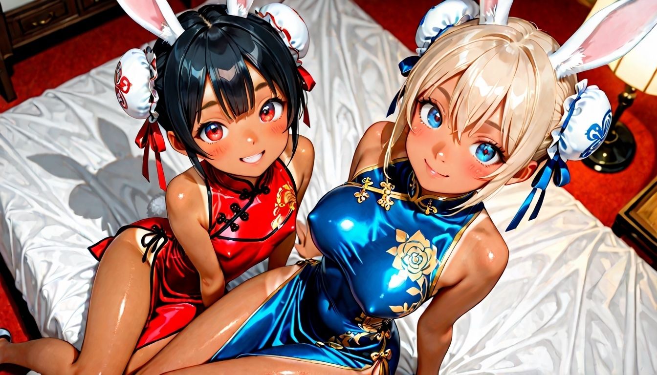 日焼け跡の眩しいうさ耳美少女な義妹と従妹がチャイナドレスで挑発してくる件 サンプル1ページ目
