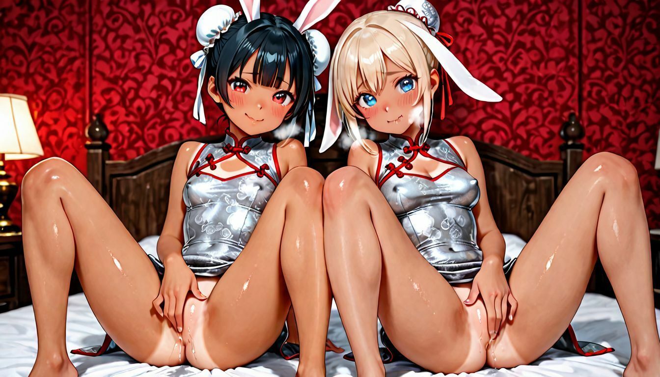 日焼け跡の眩しいうさ耳美少女な義妹と従妹がチャイナドレスで挑発してくる件 サンプル7ページ目