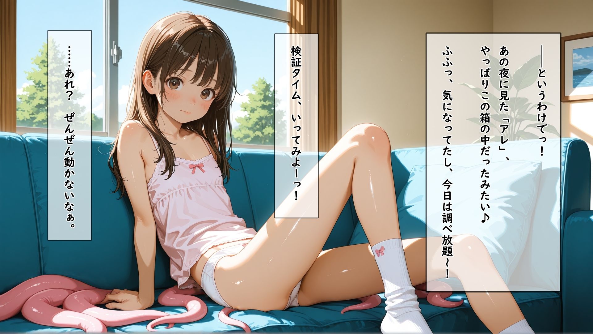 留守番中に兄夫婦の寝室で見つけた妊活サポート用触手型デバイスに何回イってもやめてもらえない女の子 サンプル5ページ目