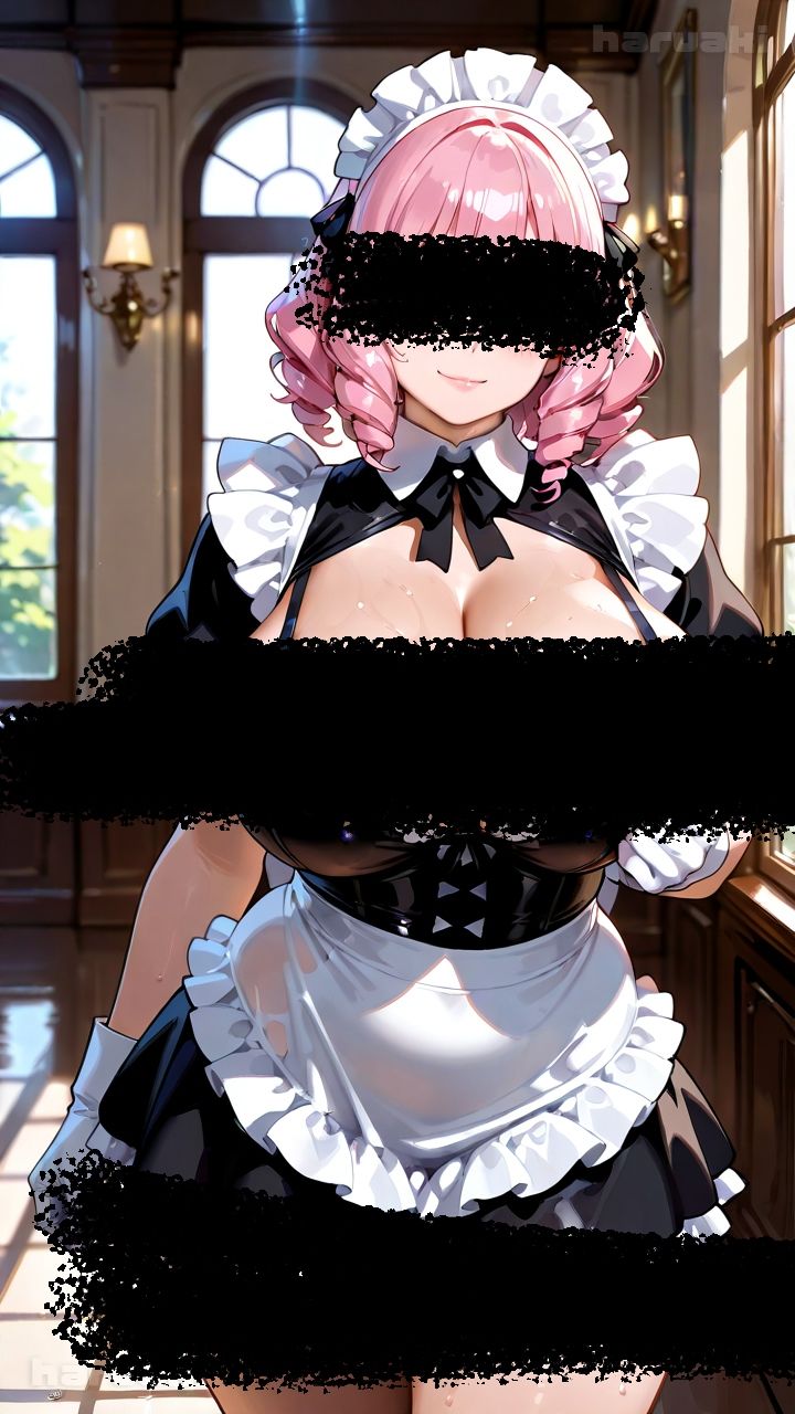 【AIアニメ巨乳美女写真集】Vol.1谷間を強調したくて仕方がないピンク髪メイド サンプル4ページ目