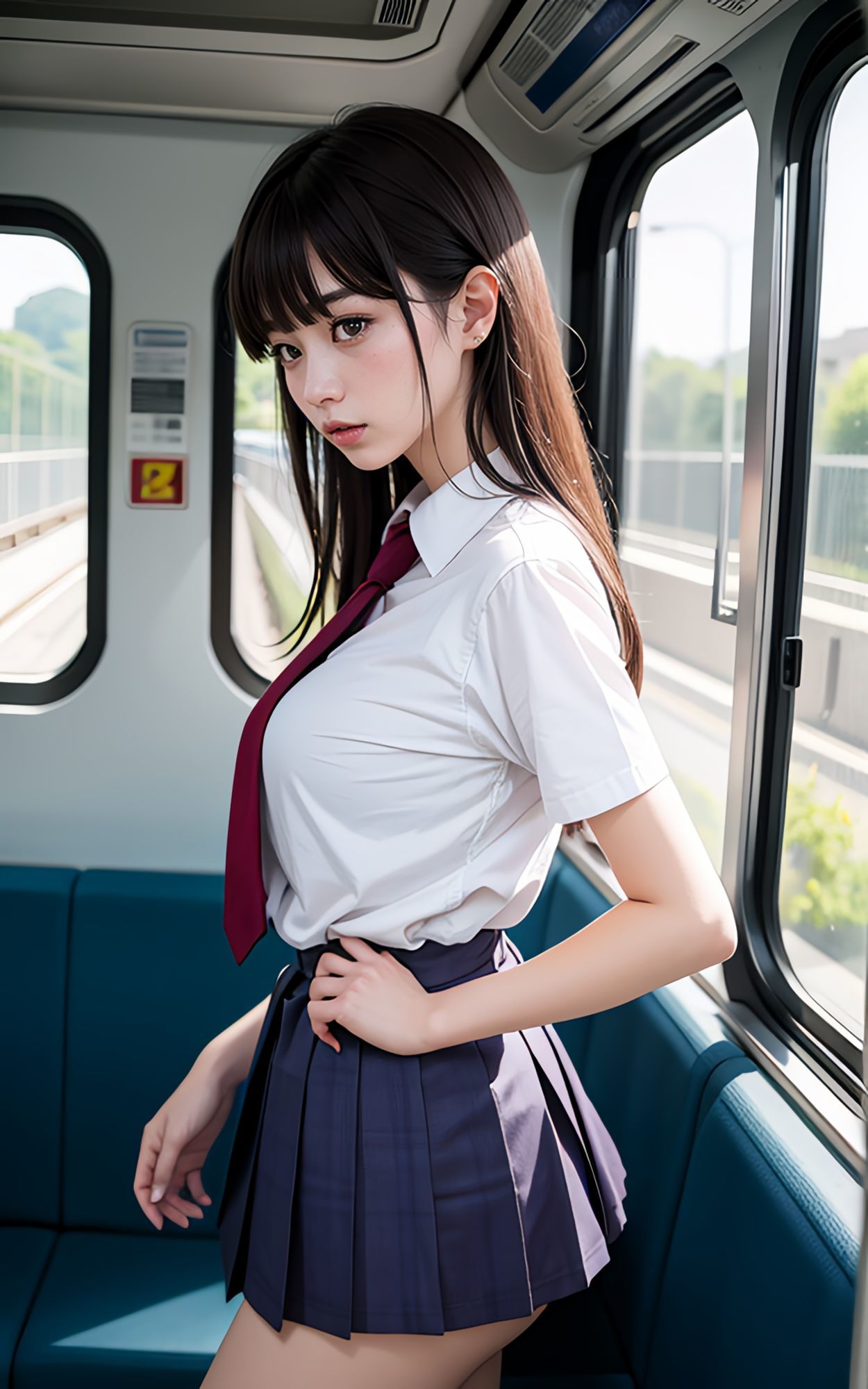 電車にいるセクシー制服美女 4K高画質 （全119枚） サンプル2ページ目