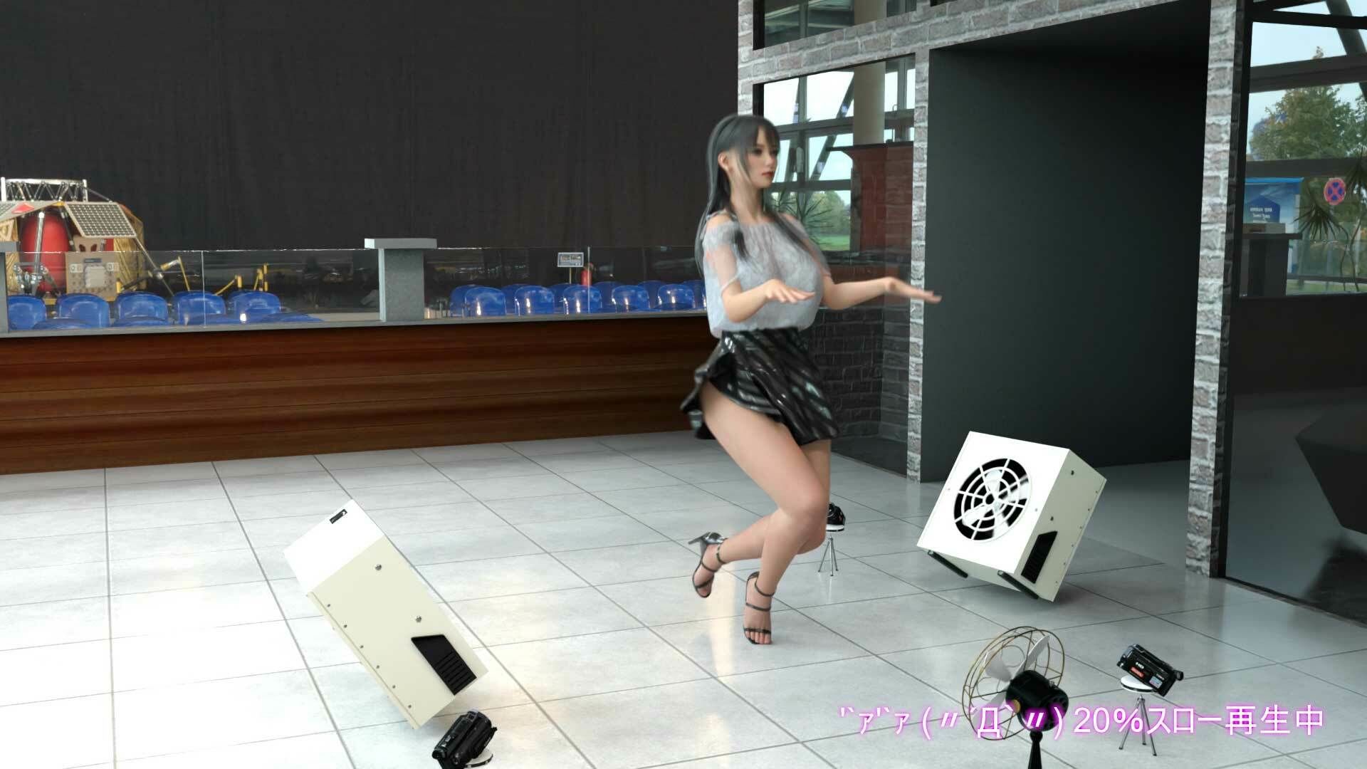 女子アナになった二階堂沙耶・早朝のニュース番組の冒頭でミニスカートでダンスすることを業務命令で強要される・ダンスVer.2:Vol.04『ただの話題作りとのことで電源OFF（のはず）のカメラが4台、ローアングルから彼女のスカート内を覗き込むように設置されている:PV04_紫Tバックパンティで扇風機風チラ』 サンプル8ページ目