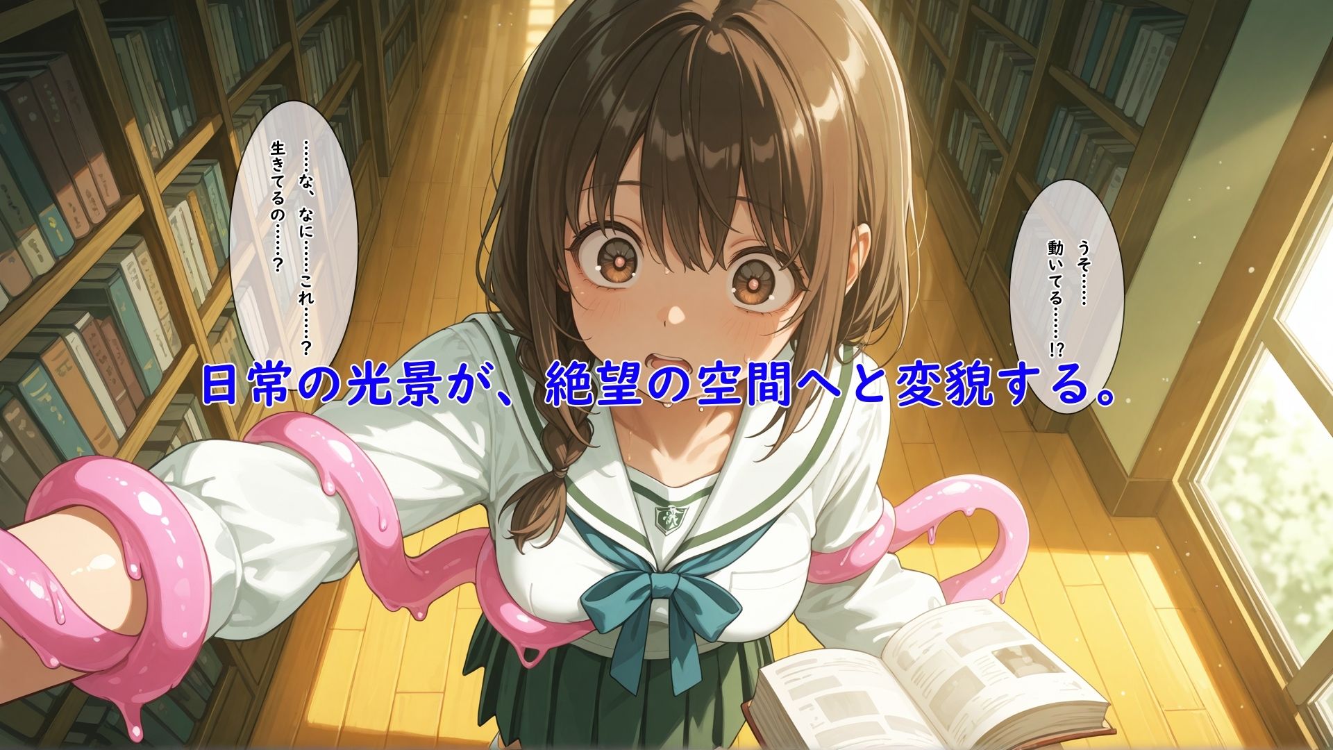 異形の生物に触手で拘束されたまま全身の性感帯を同時に嬲られて何回イってもやめてもらえない女の子 サンプル7ページ目
