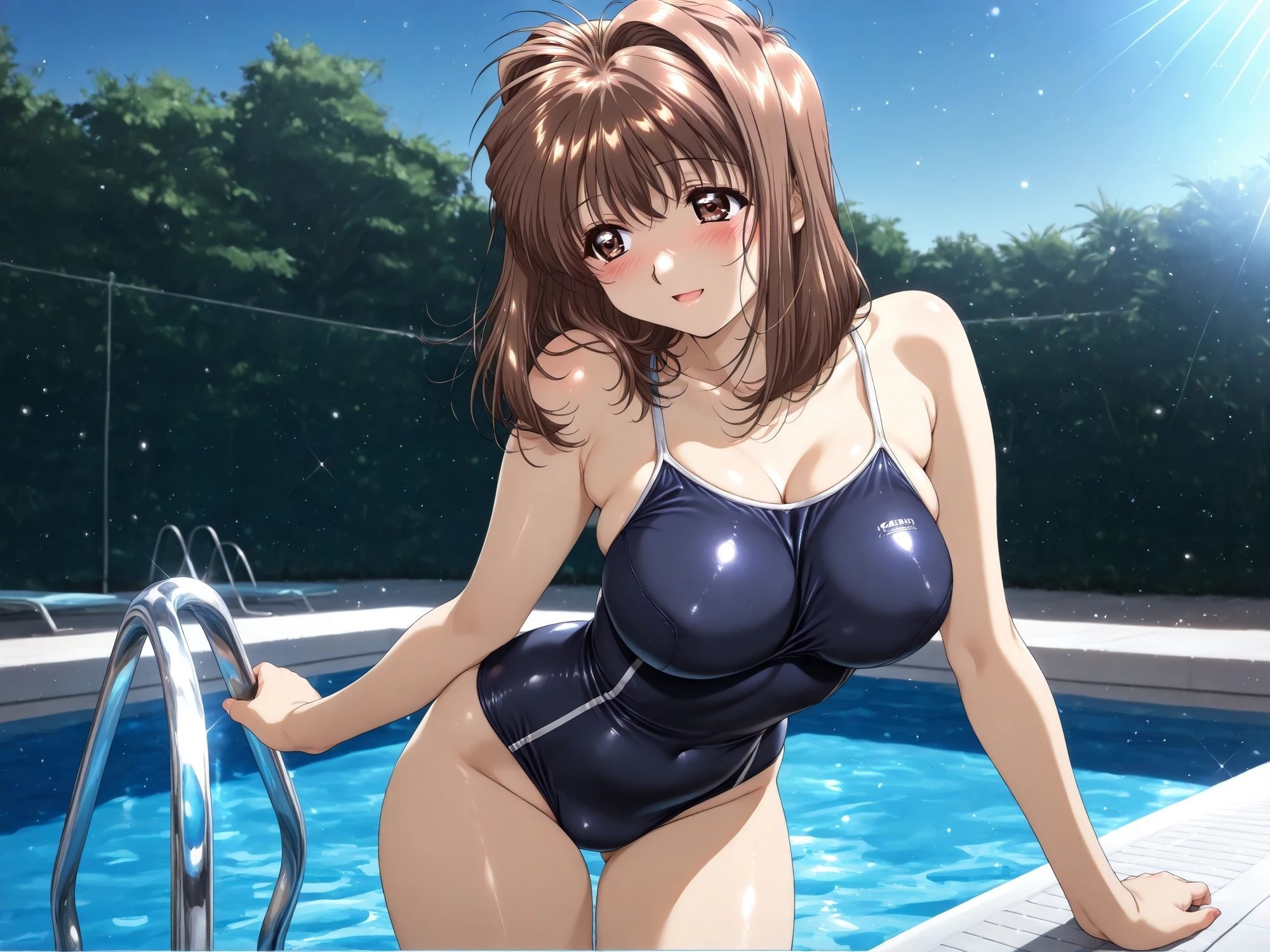 AIイラストCG集114 L〇VERS 恋に〇ちたら 河〇理恵（プール編・横長画像） サンプル1ページ目