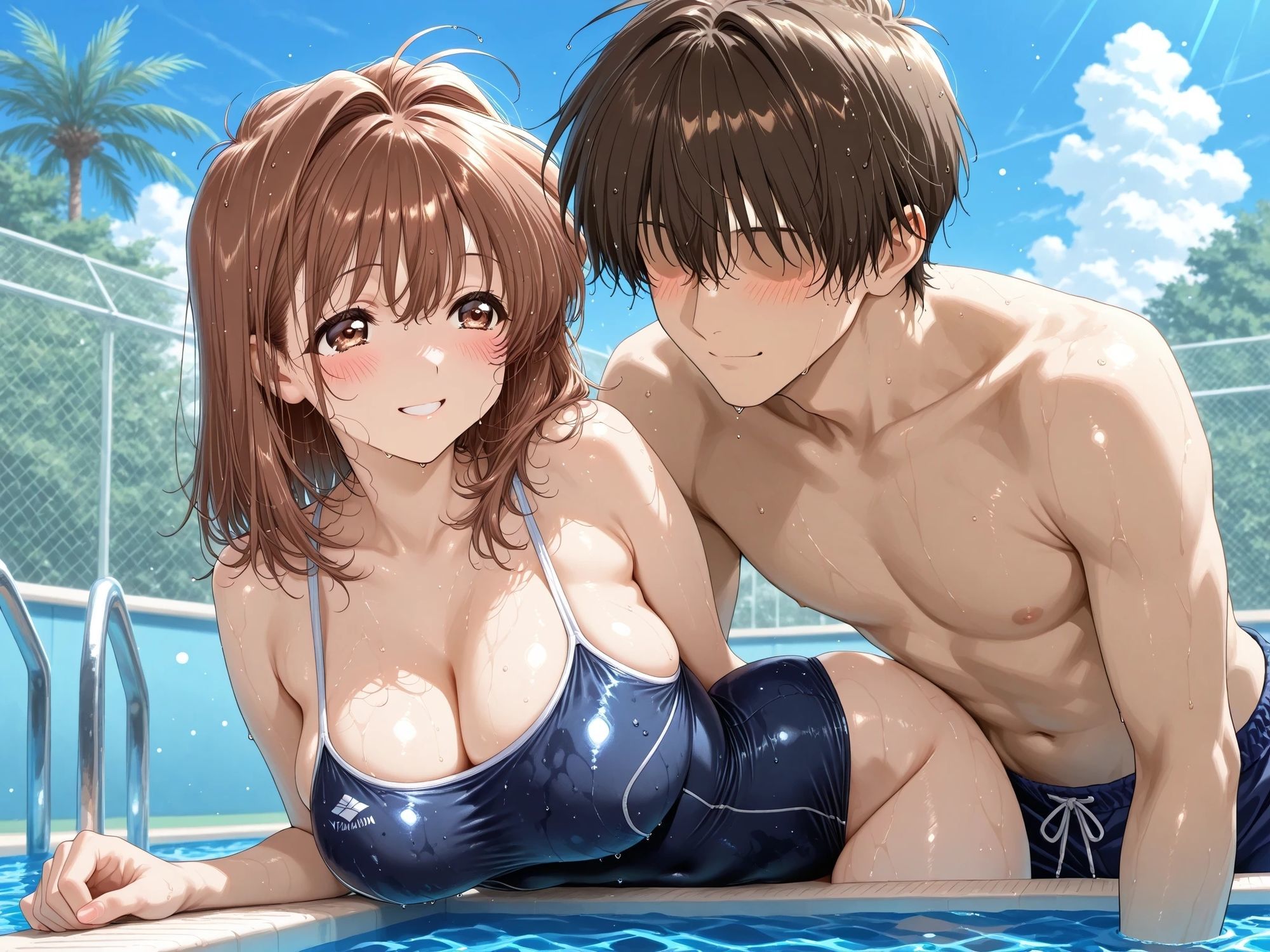 AIイラストCG集114 L〇VERS 恋に〇ちたら 河〇理恵（プール編・横長画像） サンプル3ページ目
