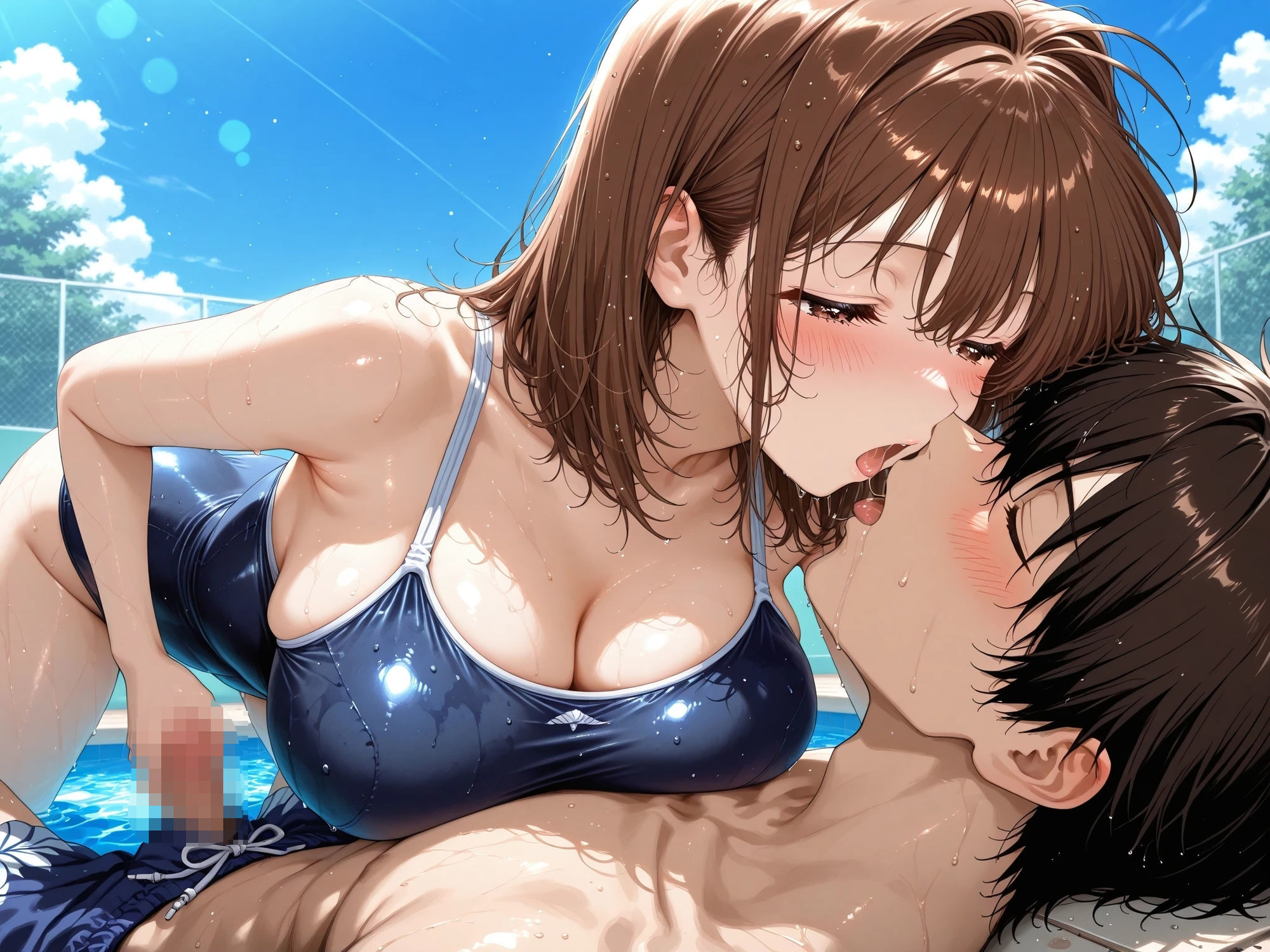 AIイラストCG集114 L〇VERS 恋に〇ちたら 河〇理恵（プール編・横長画像） サンプル4ページ目