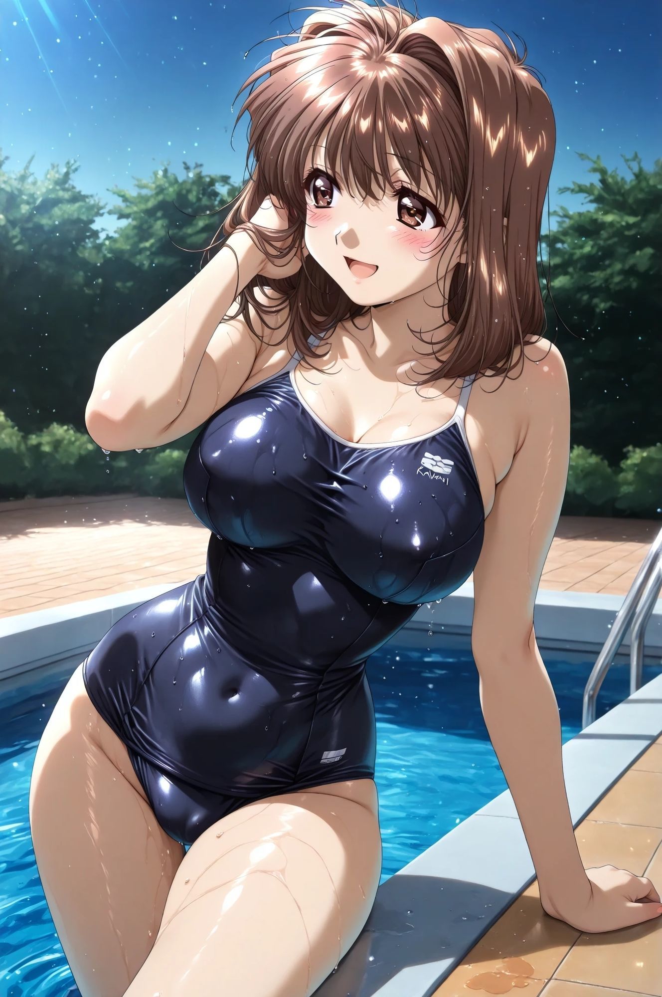 AIイラストCG集115 L〇VERS 恋に〇ちたら 河〇理恵（プール編・縦長画像） サンプル1ページ目