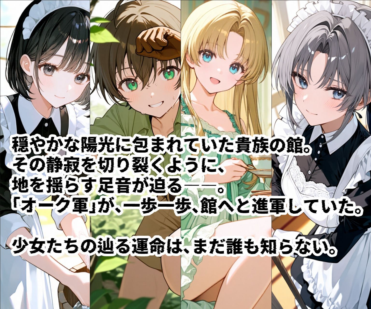 苗床捕獲-蹂躙- オークの襲来！蹂躙されて苗床となった館の少女たち サンプル1ページ目