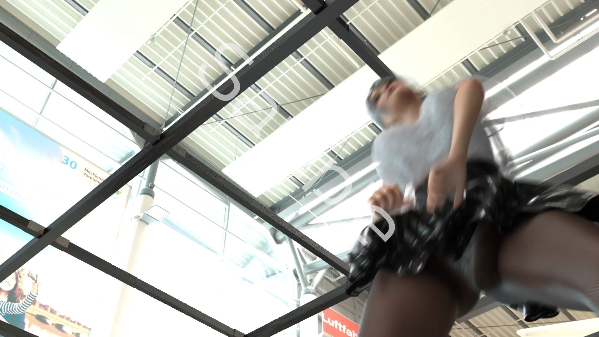 女子アナになった二階堂沙耶・早朝のニュース番組の冒頭でミニスカートでダンスすることを業務命令で強要される・ダンスVer.3:Vol.04『ただの話題作りとのことで電源OFF（のはず）のカメラが4台、ローアングルから彼女のスカート内を覗き込むように設置されている:PV04_パンストの下に純白Tバックパンティで扇風機風チラ』 サンプル3ページ目