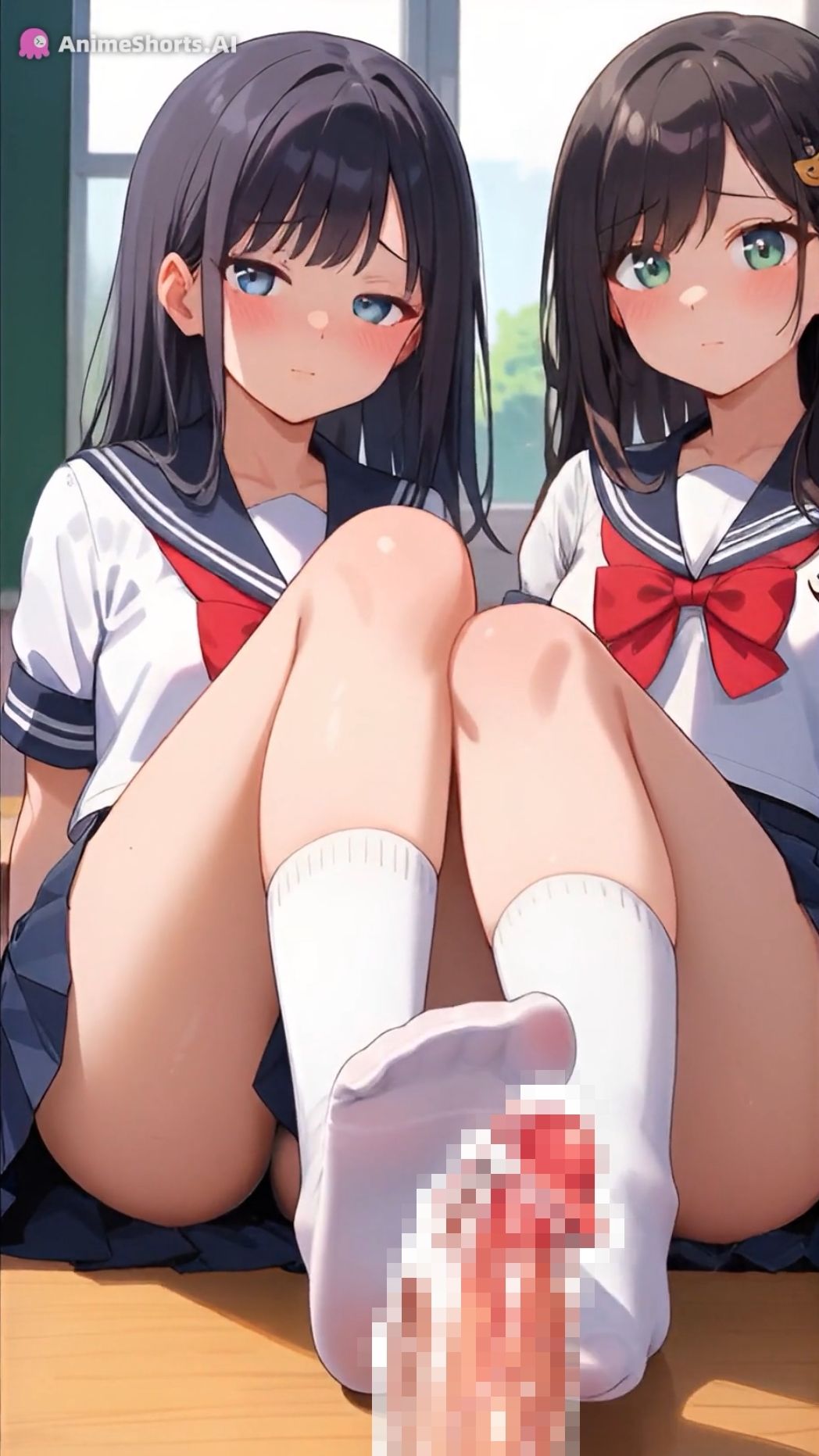 【イラスト83枚】【おまけアニメ6分40秒】足コキでオナサポ！学園祭でミニスカ制服の足コキ専門店！太もも、足の裏、靴下、素脚、パンチラ・・・ サンプル1ページ目