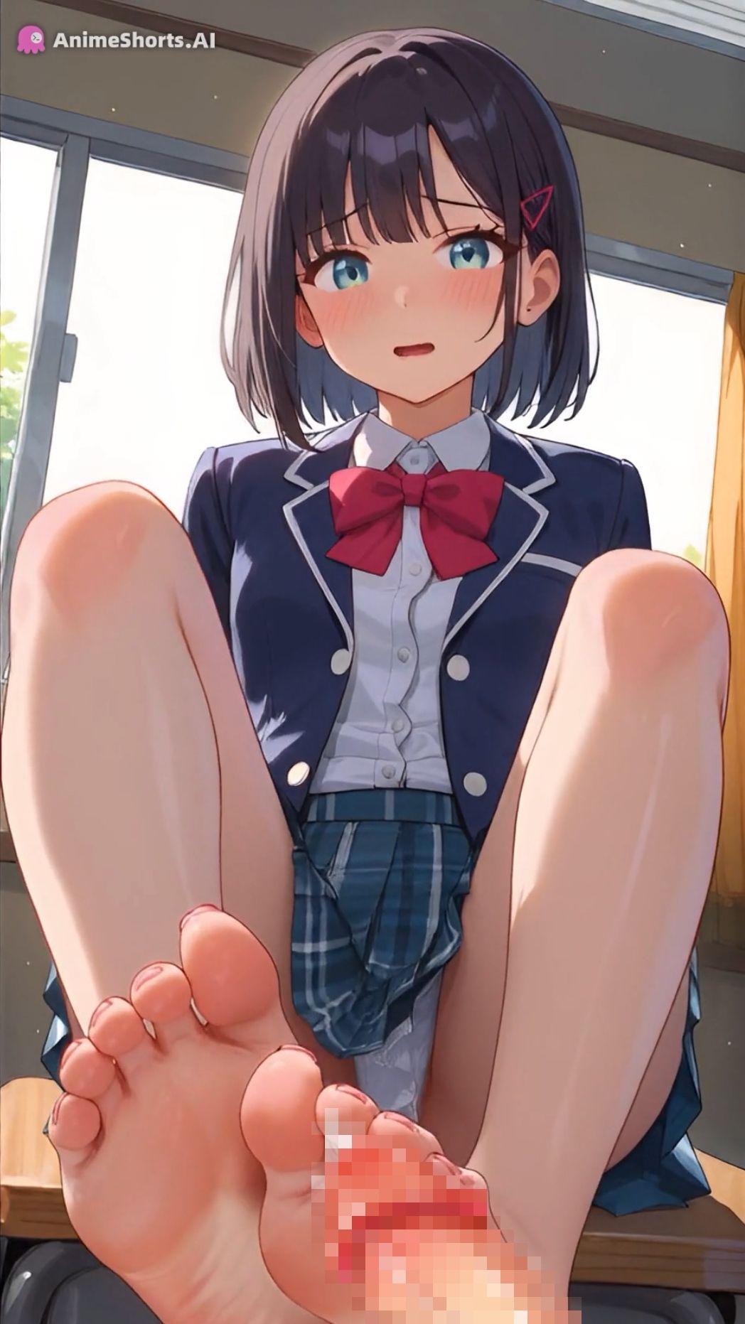 【イラスト83枚】【おまけアニメ6分40秒】足コキでオナサポ！学園祭でミニスカ制服の足コキ専門店！太もも、足の裏、靴下、素脚、パンチラ・・・ サンプル9ページ目