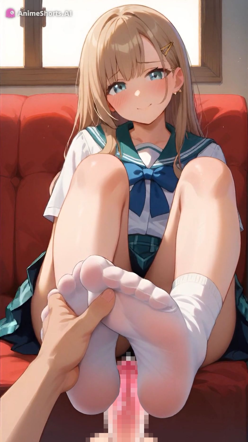 【イラスト83枚】【おまけアニメ6分40秒】足コキでオナサポ！学園祭でミニスカ制服の足コキ専門店！太もも、足の裏、靴下、素脚、パンチラ・・・ サンプル10ページ目