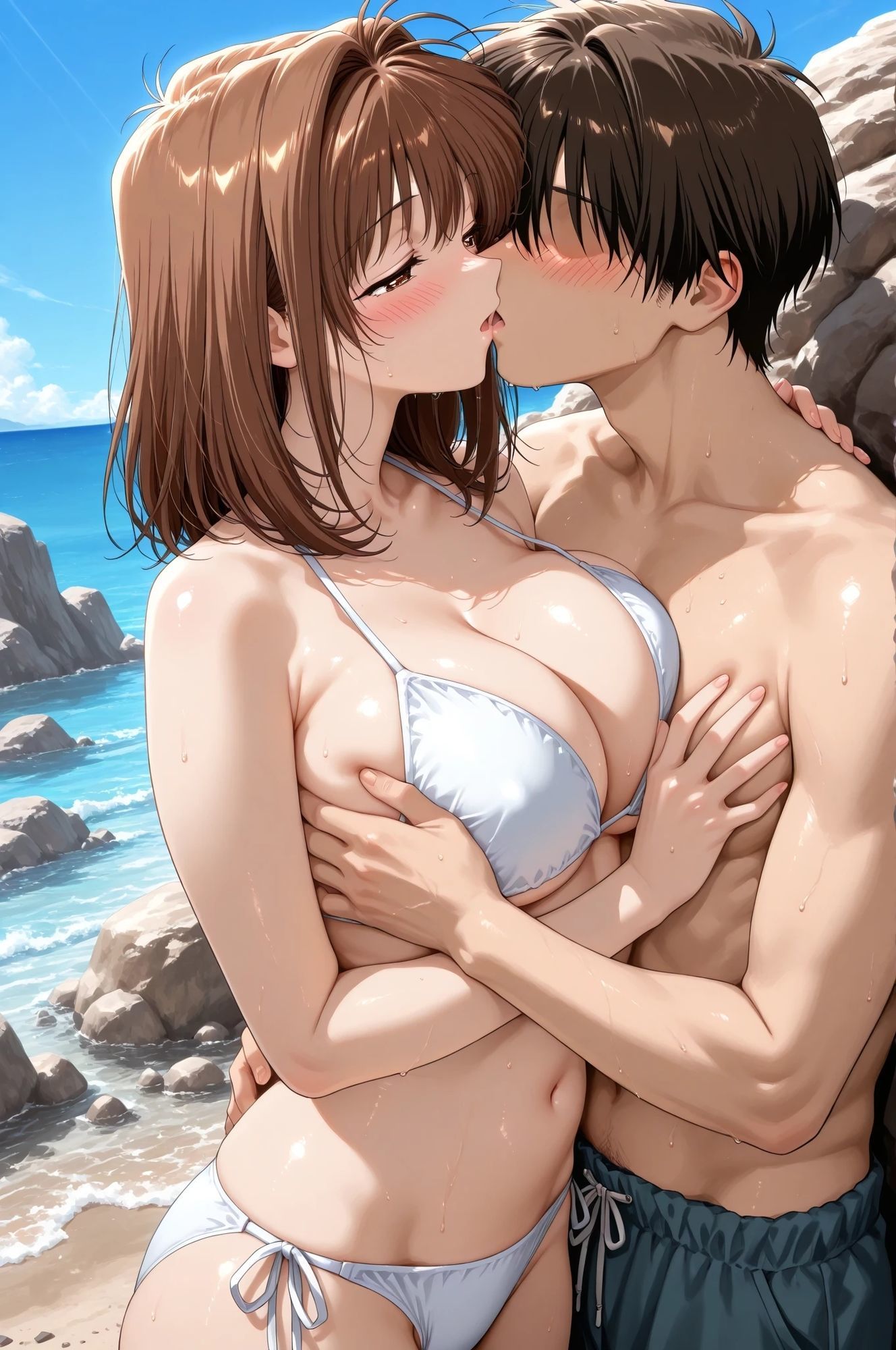 AIイラストCG集117 L〇VERS 恋に〇ちたら 河〇理恵（海水浴編） サンプル6ページ目