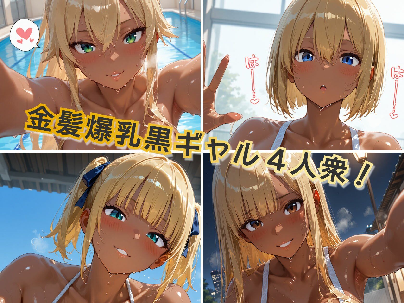 金髪黒ギャル4人組 スク水イキ狂いparty サンプル1ページ目