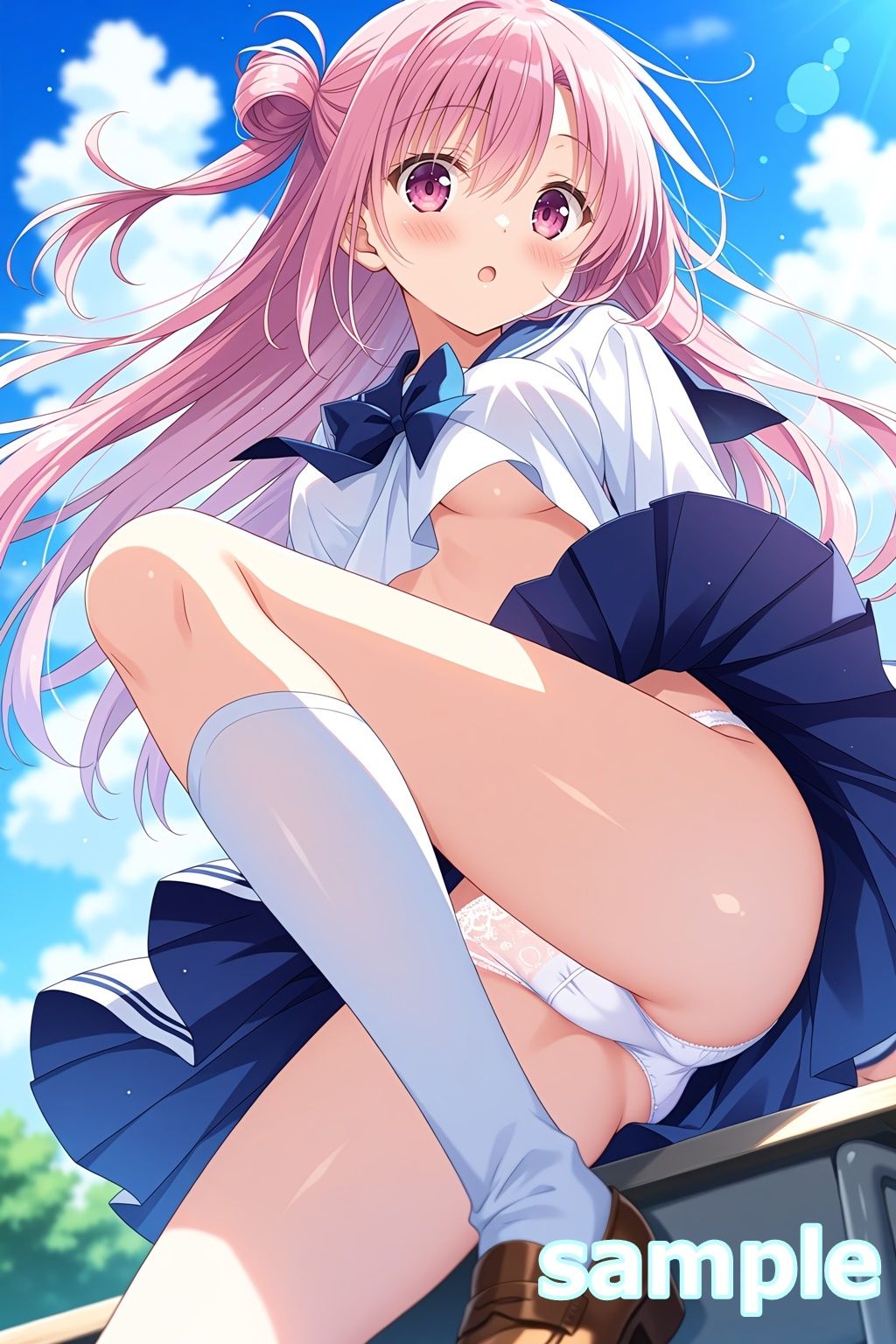 おパンツ拝見イラスト集 〜セーラー服女子校生・風のいたずら編〜 サンプル1ページ目