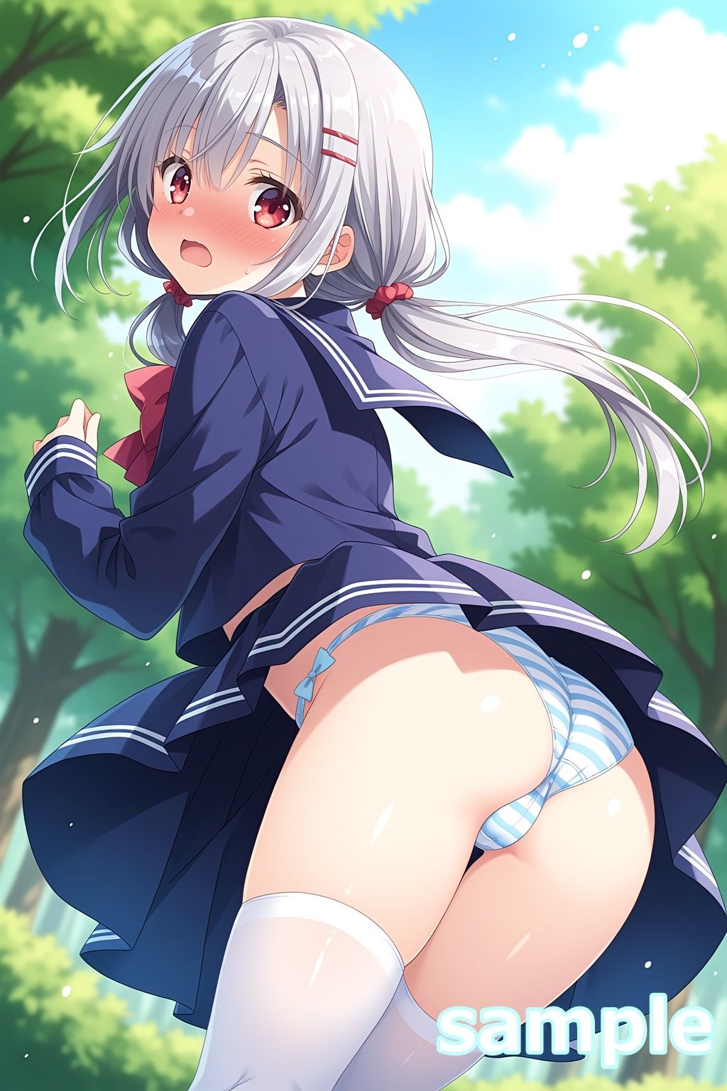 おパンツ拝見イラスト集 〜セーラー服女子校生・風のいたずら編〜 サンプル2ページ目