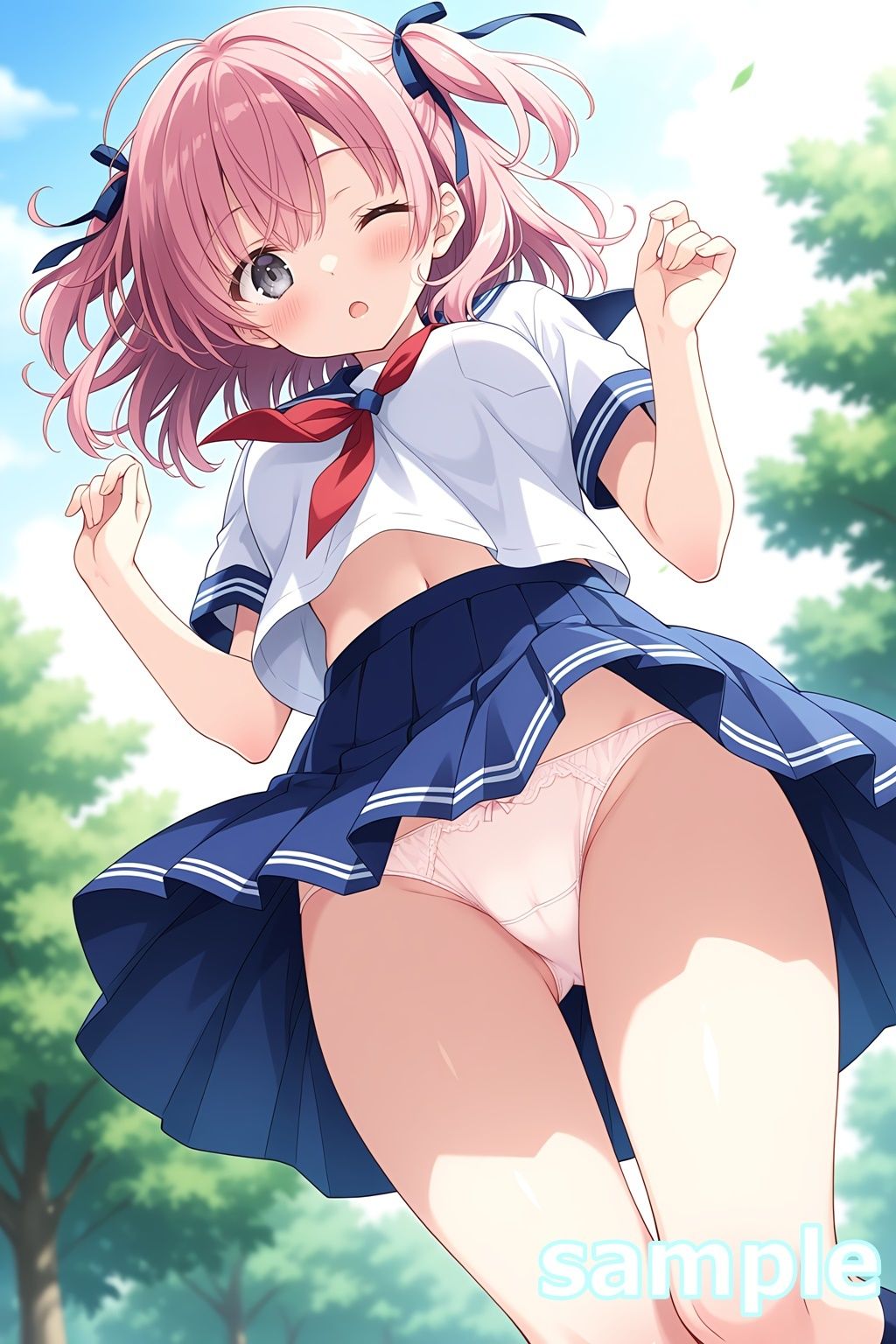 おパンツ拝見イラスト集 〜セーラー服女子校生・風のいたずら編〜 サンプル4ページ目