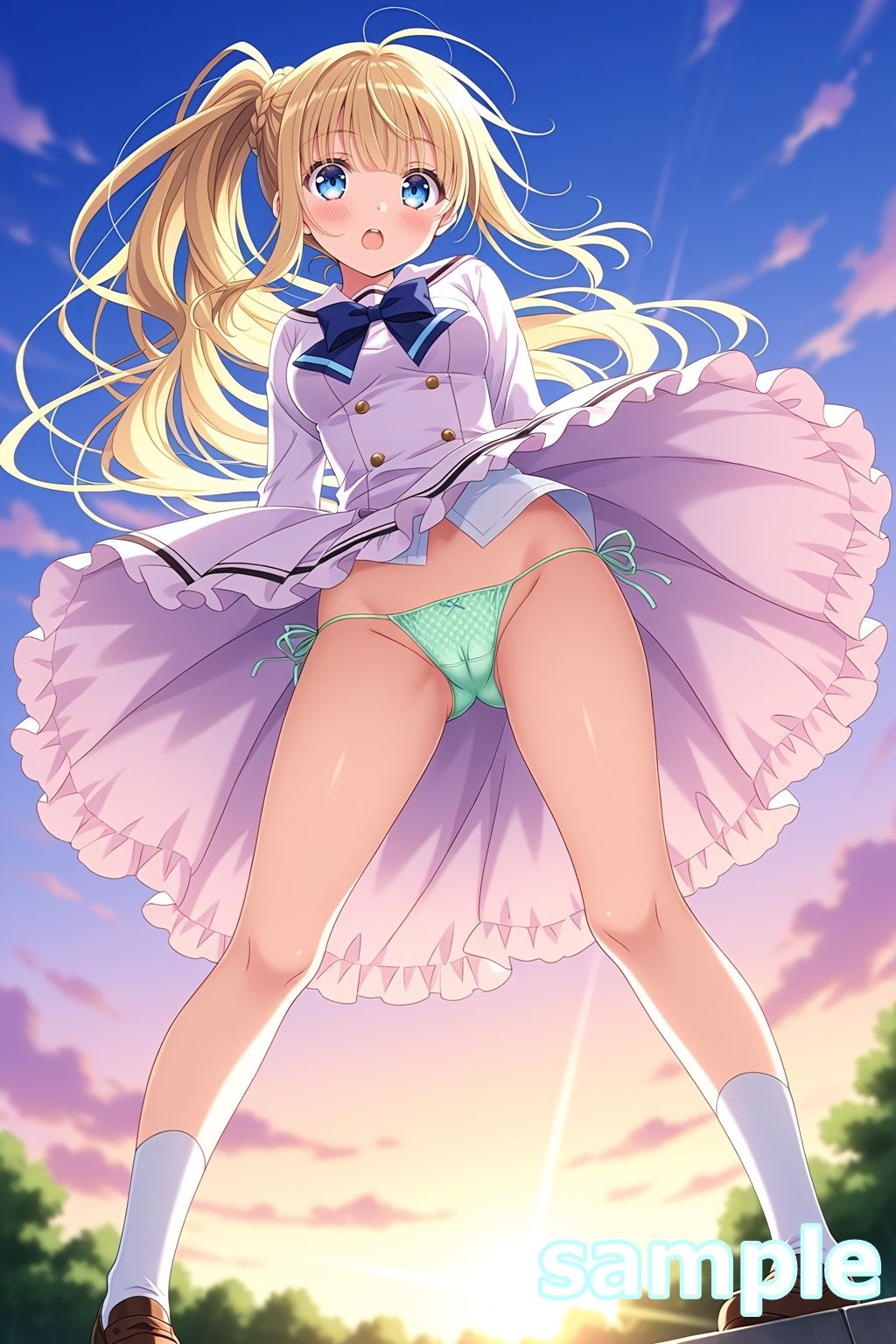 おパンツ拝見イラスト集 〜セーラー服女子校生・風のいたずら編〜 サンプル6ページ目