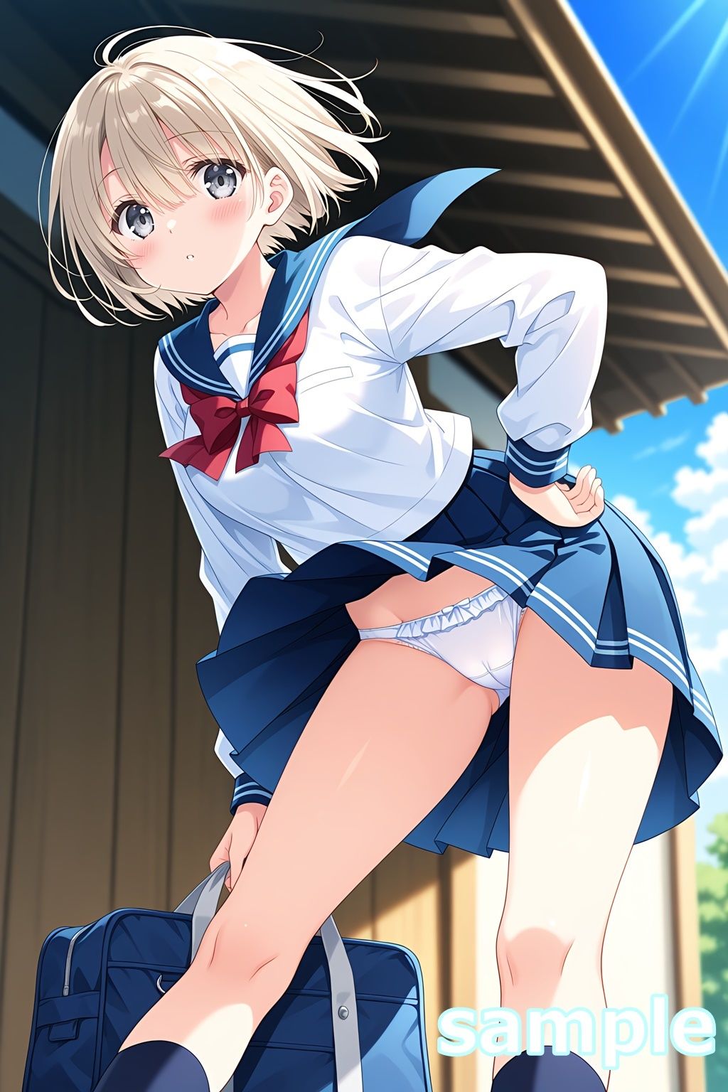 おパンツ拝見イラスト集 〜セーラー服女子校生・風のいたずら編〜 サンプル7ページ目