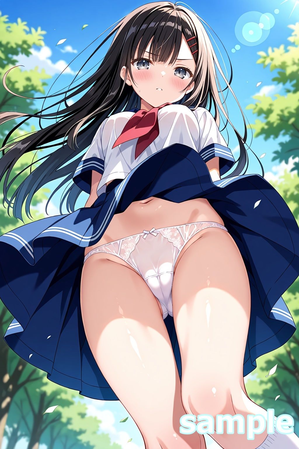 おパンツ拝見イラスト集 〜セーラー服女子校生・風のいたずら編〜 サンプル8ページ目
