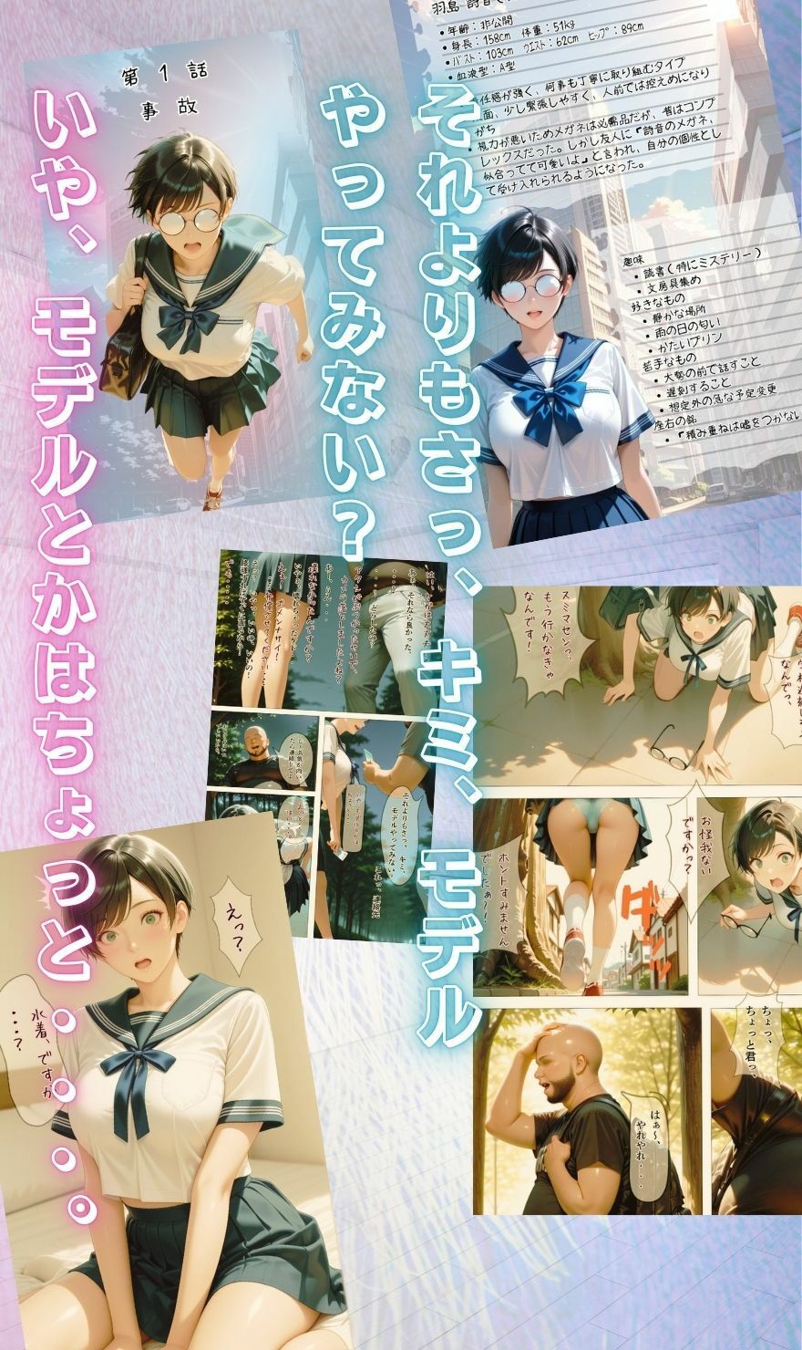 【純朴巨乳美少女パイズリ編】水着撮影会のはずが、いつのまにかおぢさんち〇ぽに沼る話part2 サンプル2ページ目
