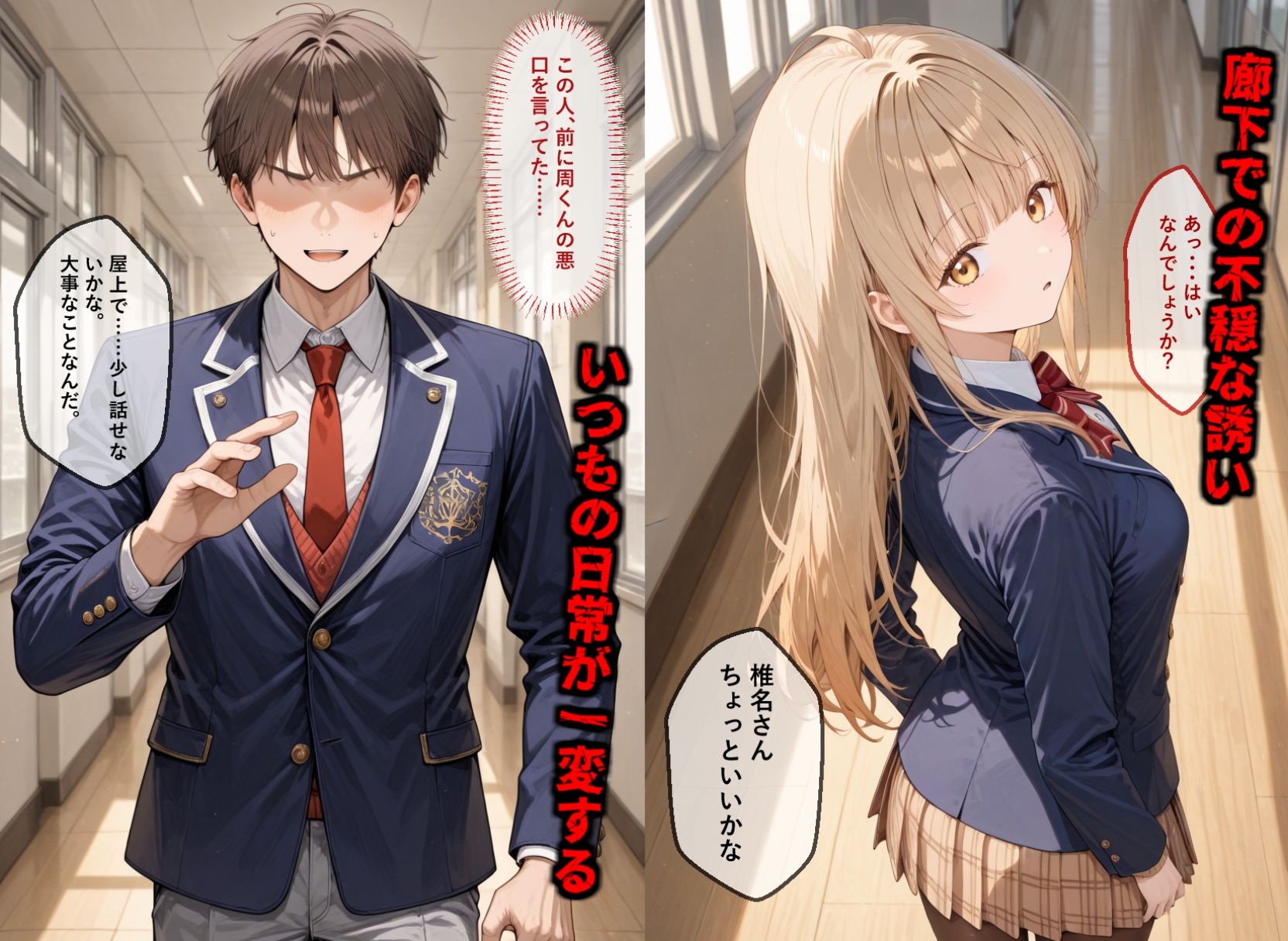 【セリフ付き画像集】純潔崩壊 前編  スクールカースト最上位の美少女が屋上で絶望に屈する日【お隣の天〇様 椎〇真昼】 サンプル1ページ目