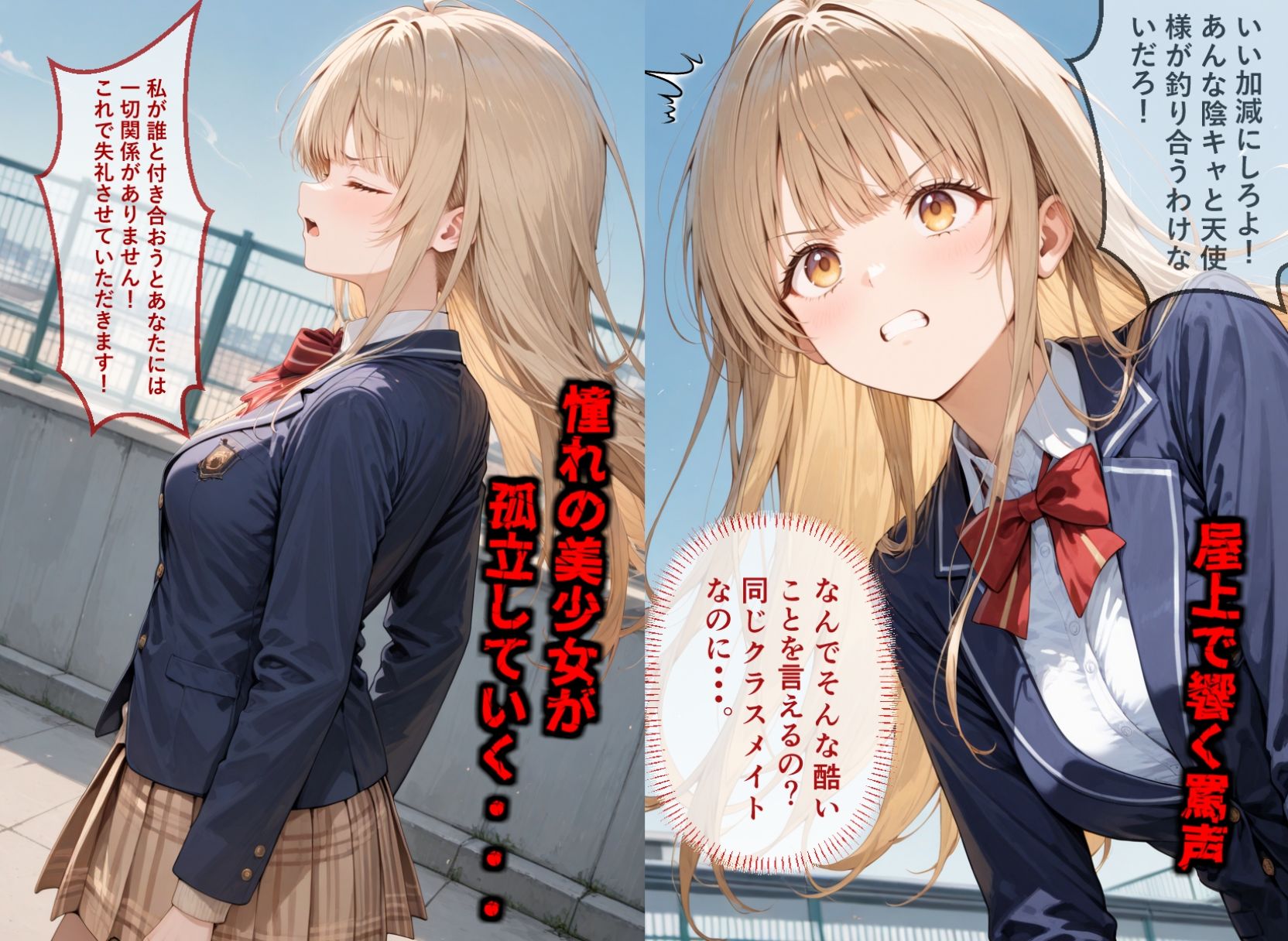【セリフ付き画像集】純潔崩壊 前編  スクールカースト最上位の美少女が屋上で絶望に屈する日【お隣の天〇様 椎〇真昼】 サンプル2ページ目